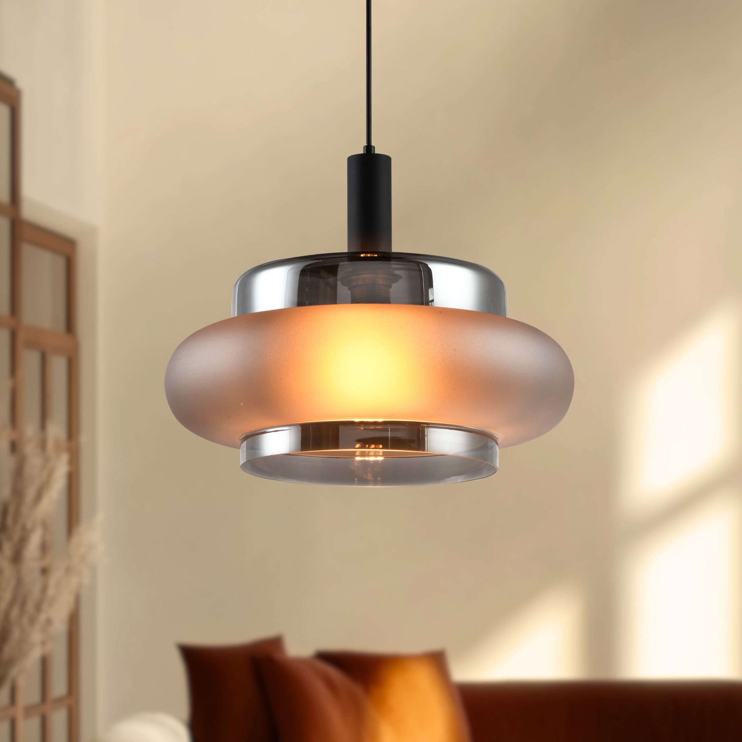 BRIZI lampa wisząca czarny 1x40W E27 klosz dymiony mrożony - obrazek 5