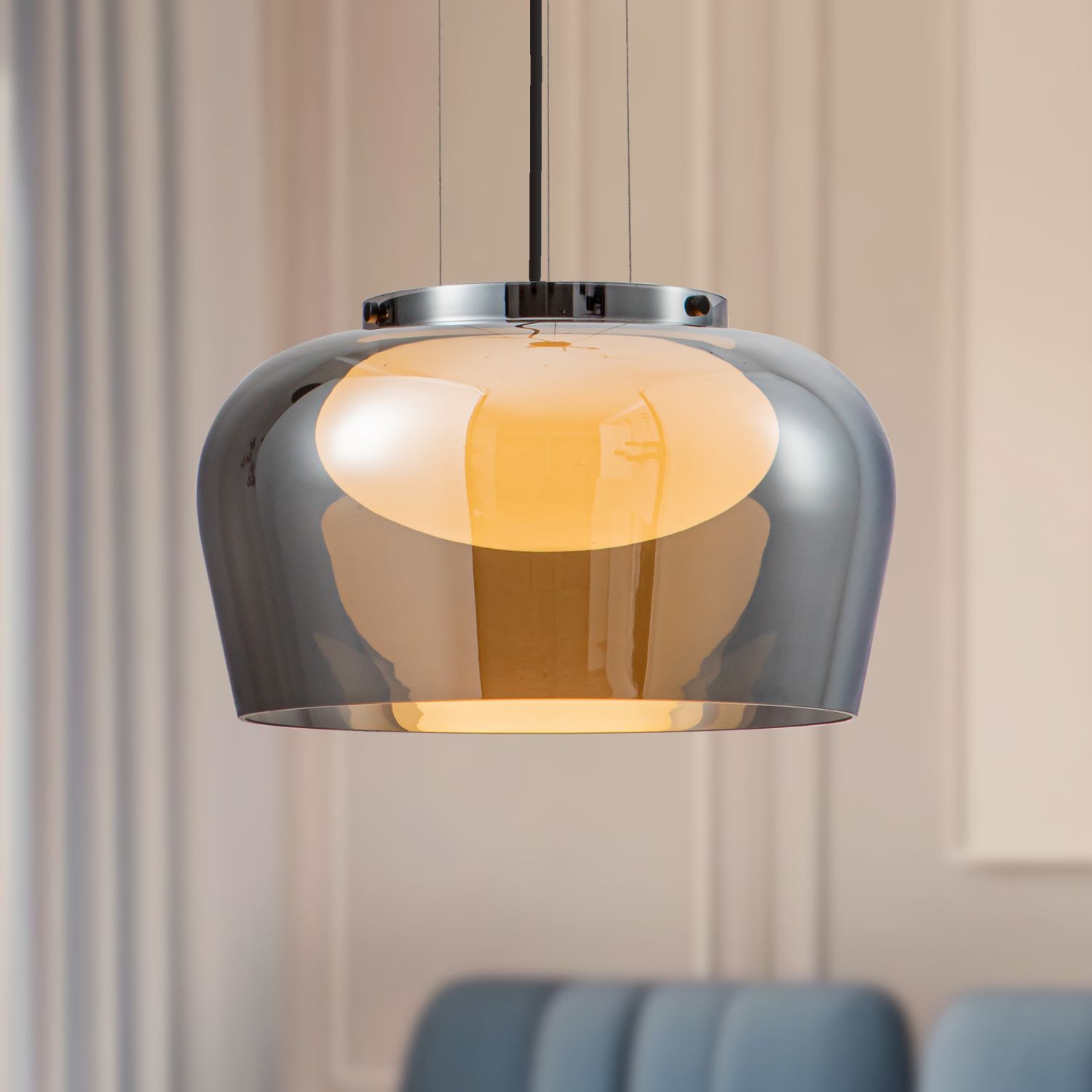INSIEME 38 lampa wisząca czarny+chromowy 1x10W GX53 klosz dymiony+biały - obrazek 3