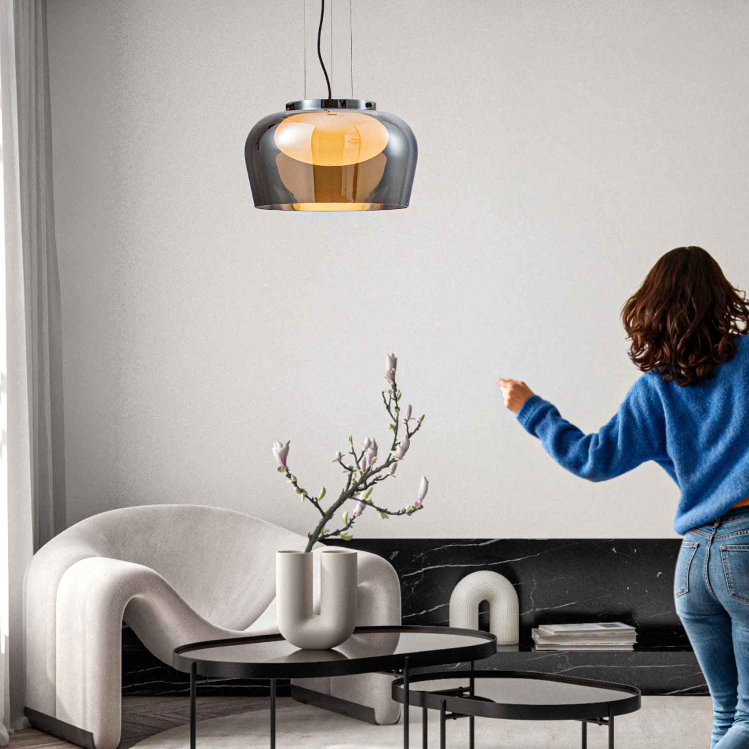 INSIEME 38 lampa wisząca czarny+chromowy 1x10W GX53 klosz dymiony+biały - obrazek 4