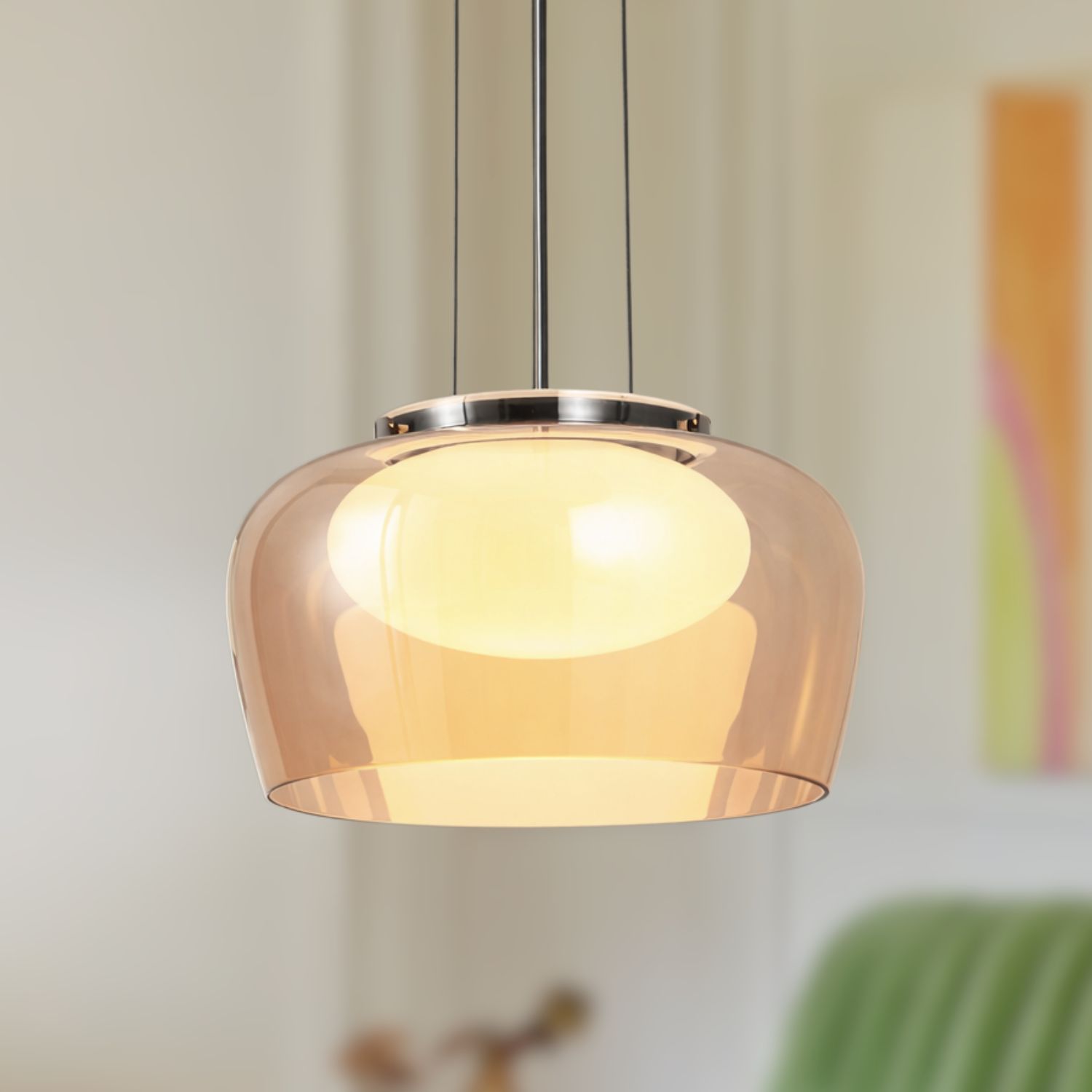 INSIEME 35 lampa wisząca czarny+chromowy 1x10W GX53 klosz bursztynowy+biały - obrazek 3