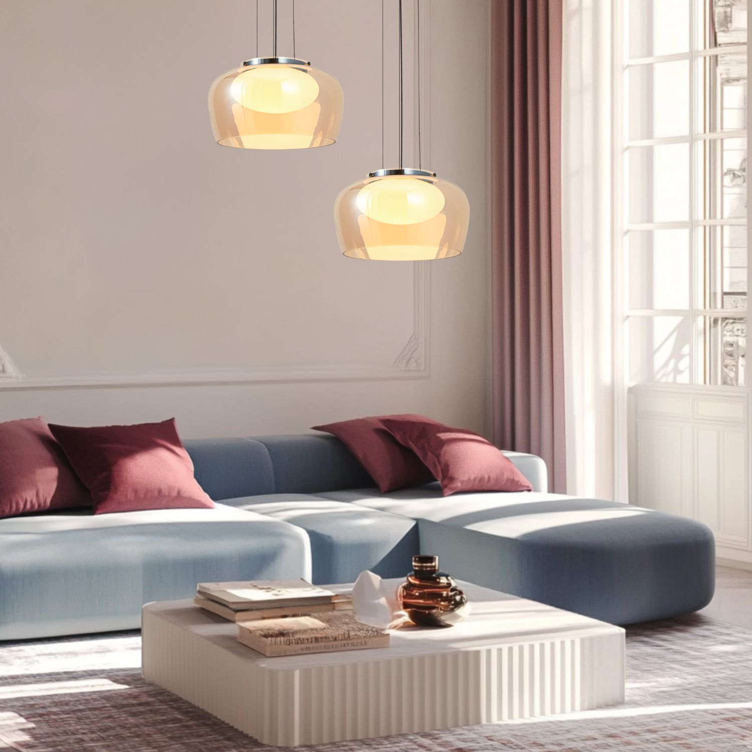 INSIEME 35 lampa wisząca czarny+chromowy 1x10W GX53 klosz bursztynowy+biały - obrazek 4