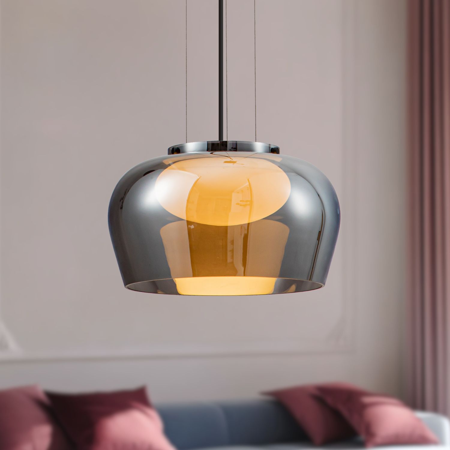 INSIEME 35 lampa wisząca czarny+chromowy 1x10W GX53 klosz dymiony+biały - obrazek 3