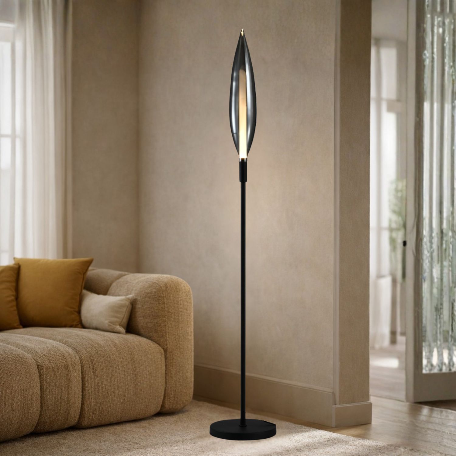 NORDIC lampa podłogowa czarny 1x5W G9 klosz dymiony - obrazek 3