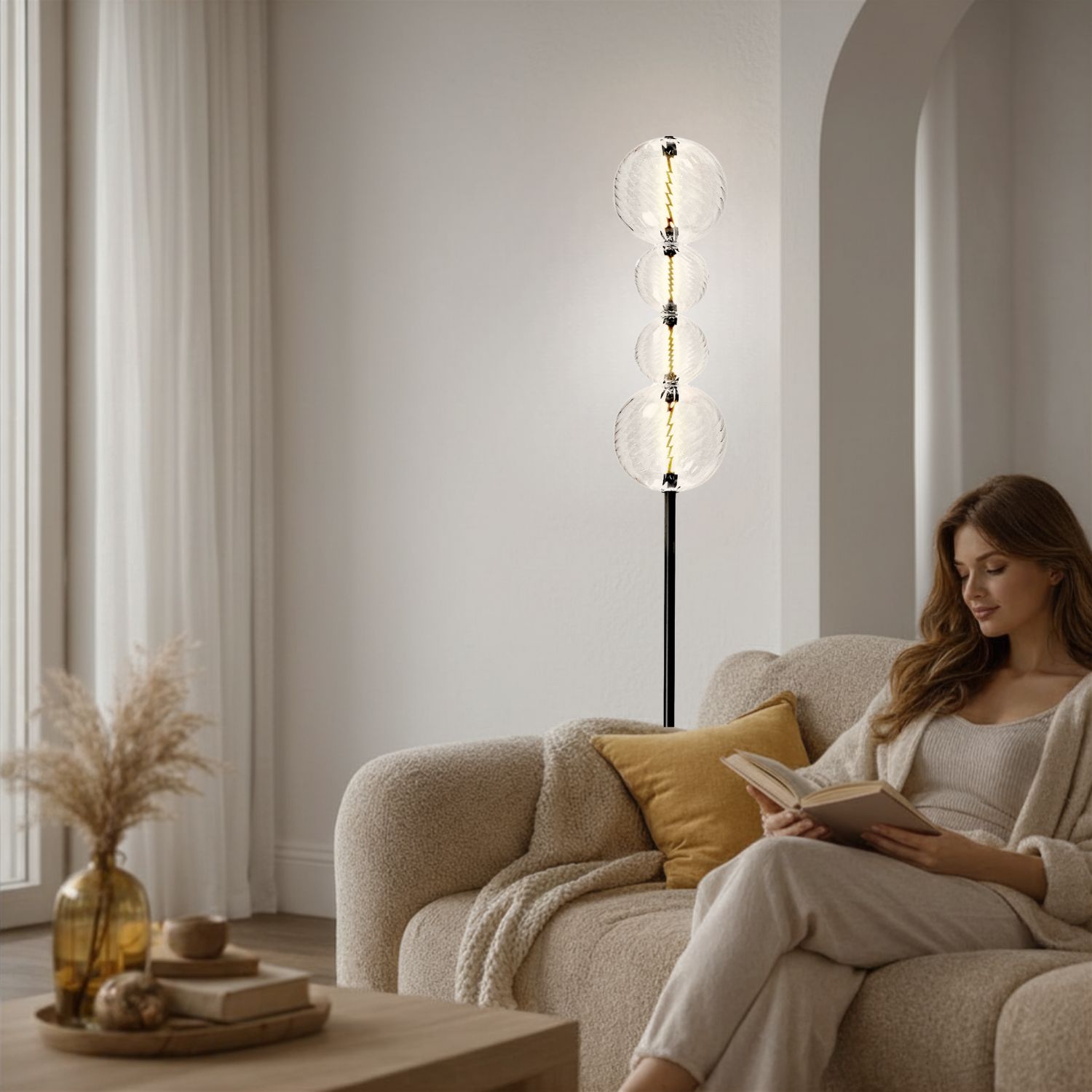 PLAYA lampa podłogowa czarny 15W LED 3000K klosz kula bezbarwny - obrazek 3
