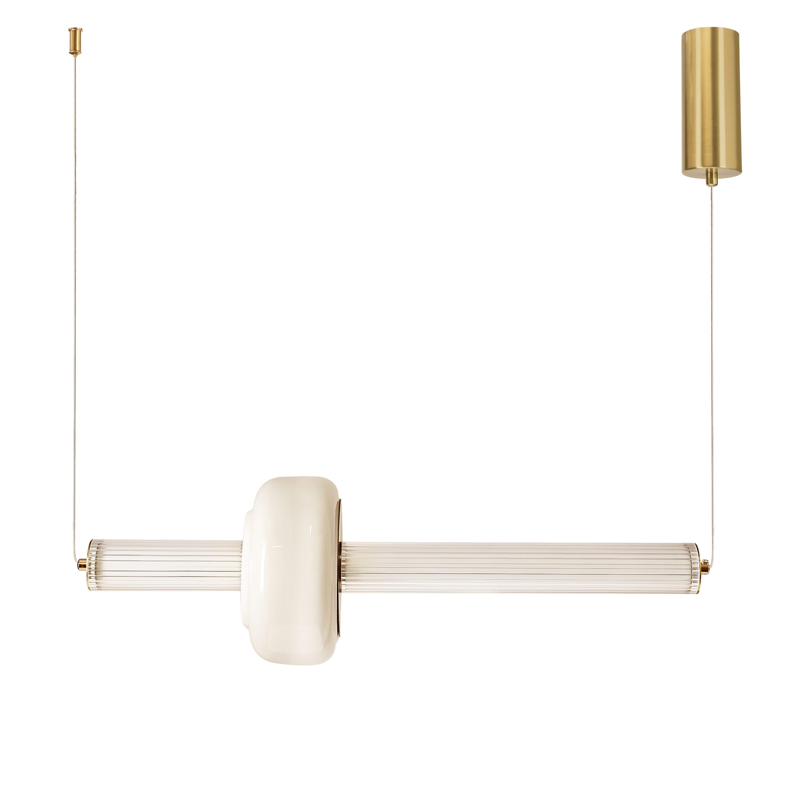 PURAS lampa wisząca pozioma mosiężny 15W LED 3000K klosz bezbarwny+biały