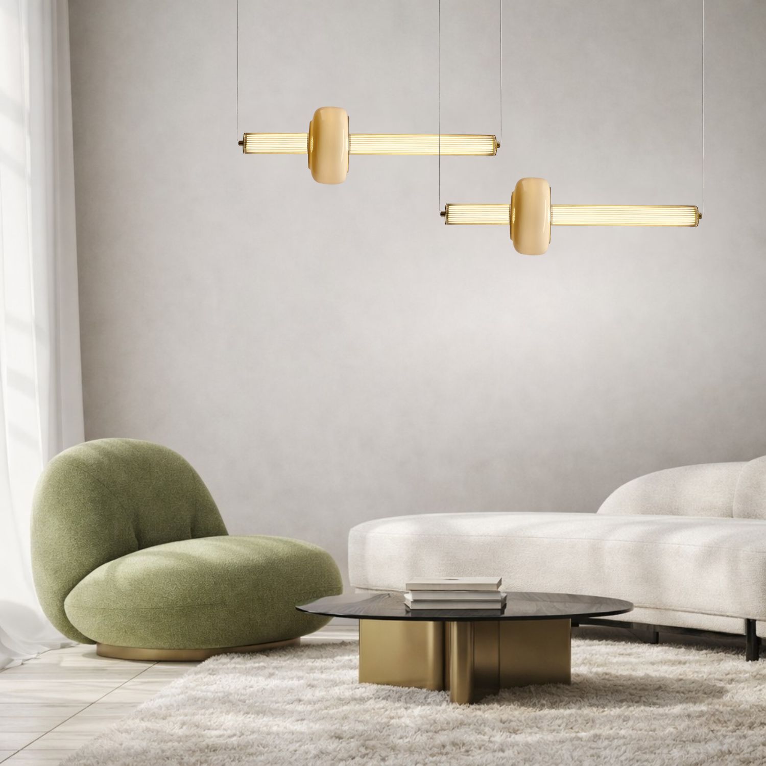 PURAS lampa wisząca pozioma mosiężny 15W LED 3000K klosz bezbarwny+biały - obrazek 4