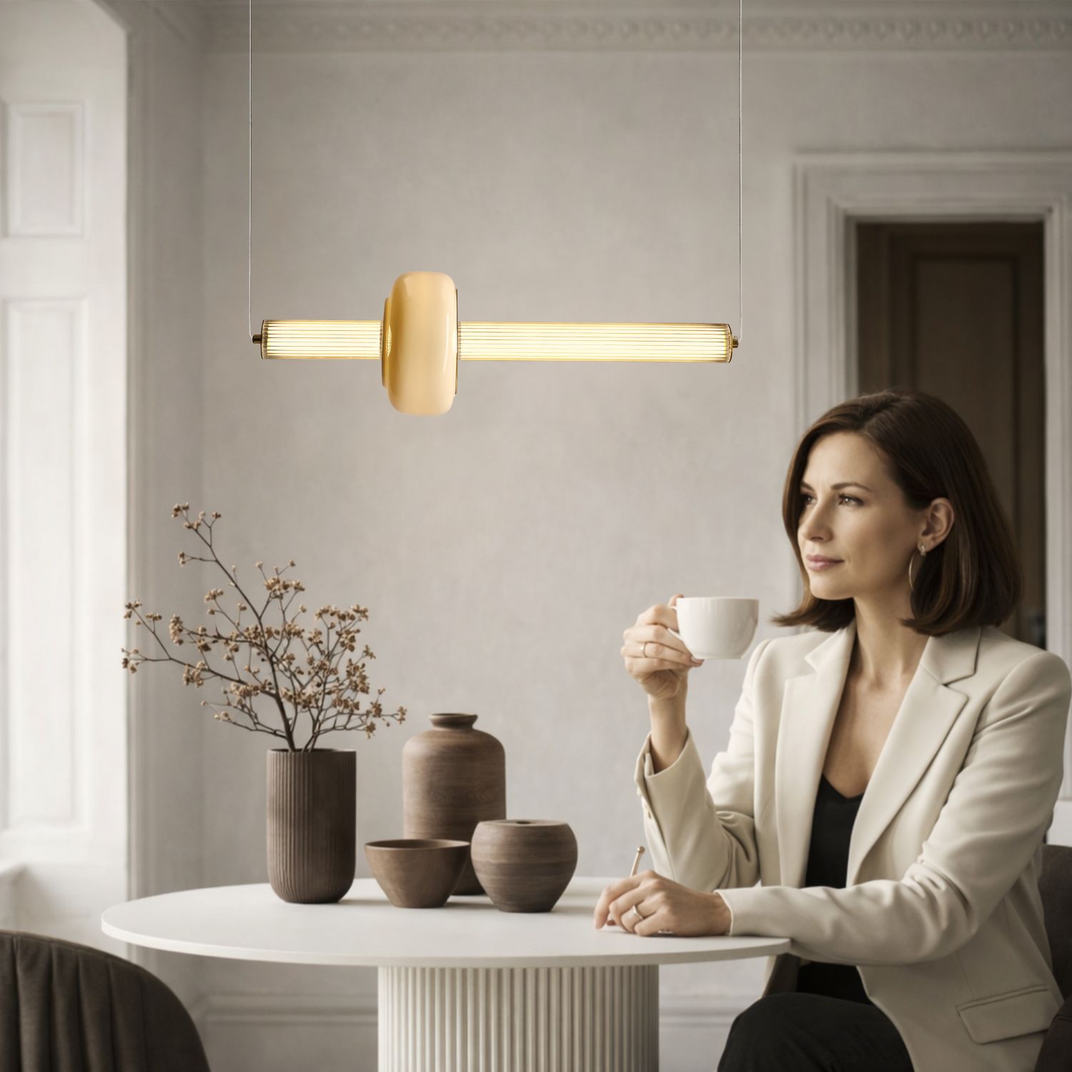 PURAS lampa wisząca pozioma mosiężny 15W LED 3000K klosz bezbarwny+biały - obrazek 5