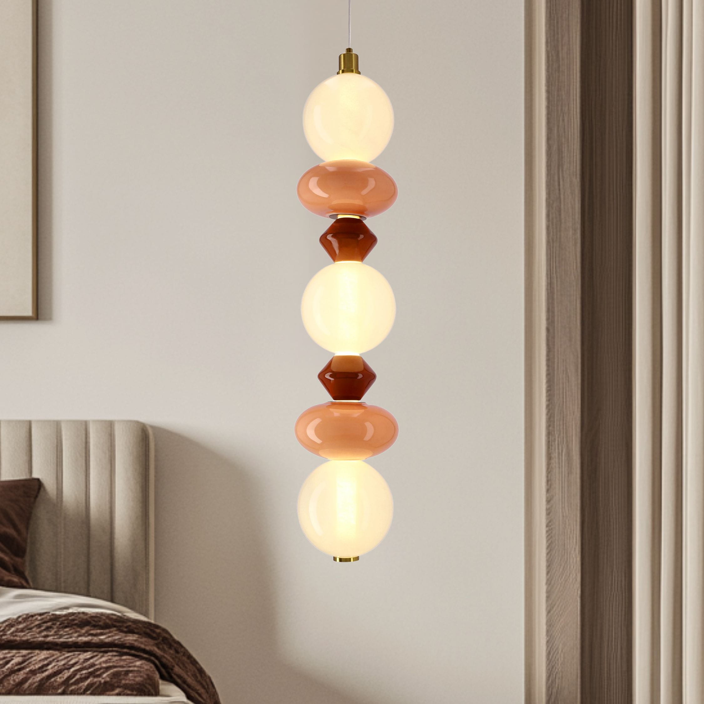 FLORES lampa wisząca mosiężny+brązowy+pomarańczowy 20W LED 3000K klosz biały - obrazek 3