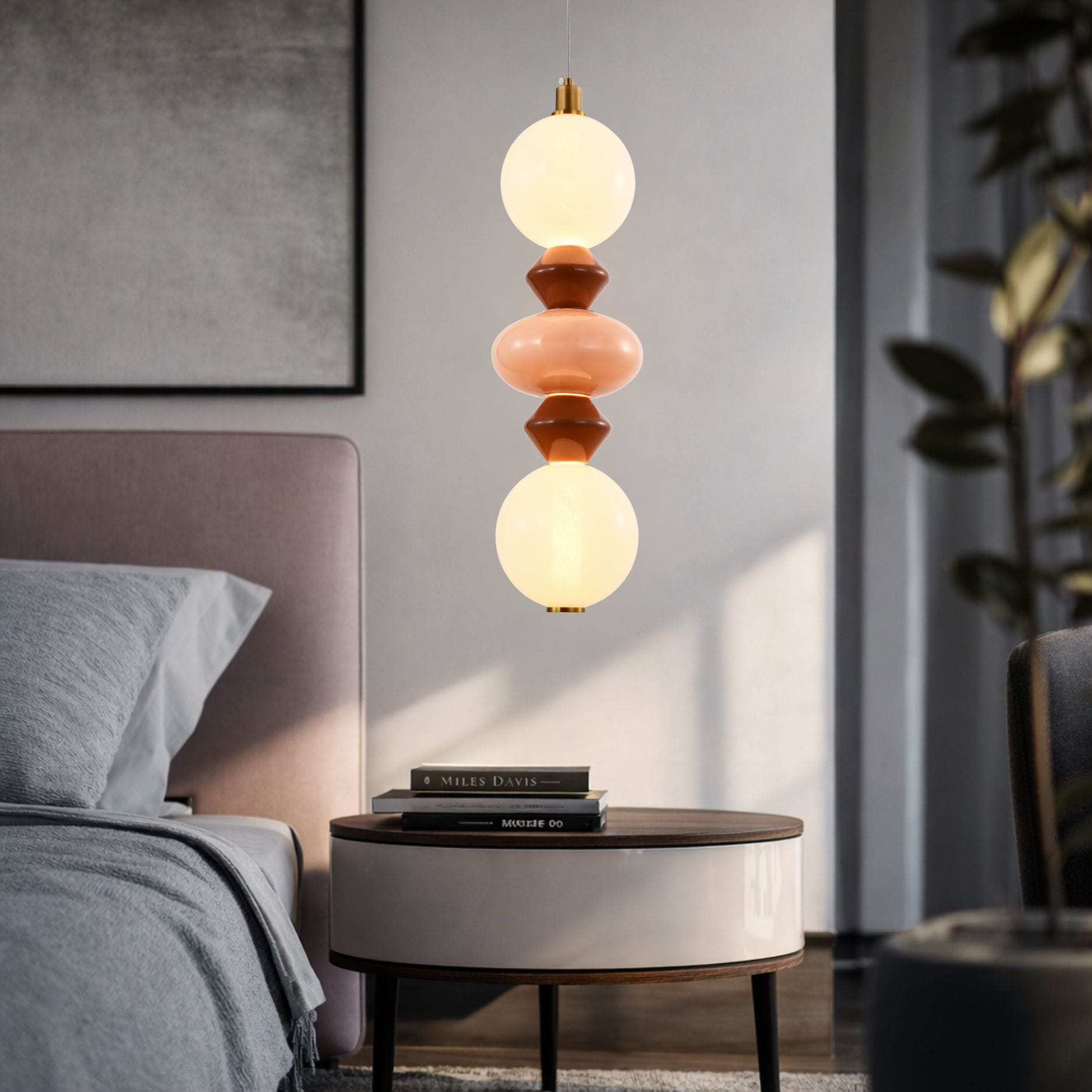 FLORES lampa wisząca mosiężny+brązowy+pomarańczowy 15W LED 3000K klosz biały - obrazek 3