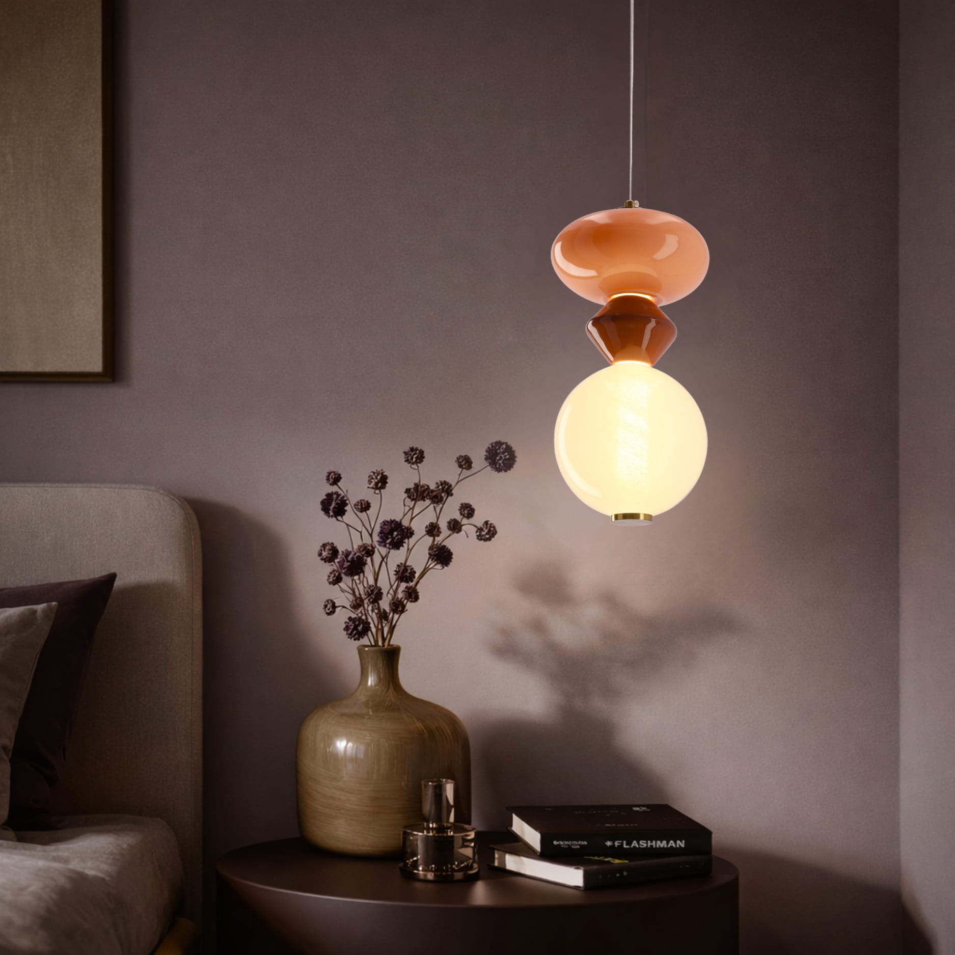 FLORES lampa wisząca mosiężny+brązowy+pomarańczowy 10W LED 3000K klosz biały - obrazek 3