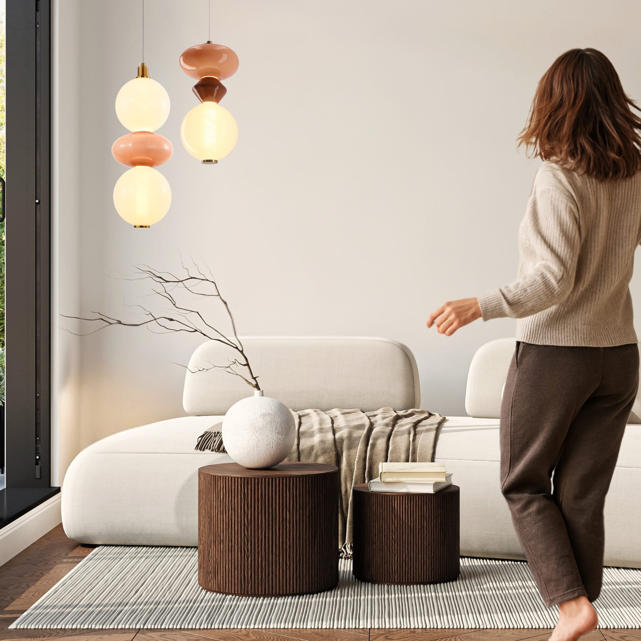 FLORES lampa wisząca mosiężny+brązowy+pomarańczowy 10W LED 3000K klosz biały - obrazek 5