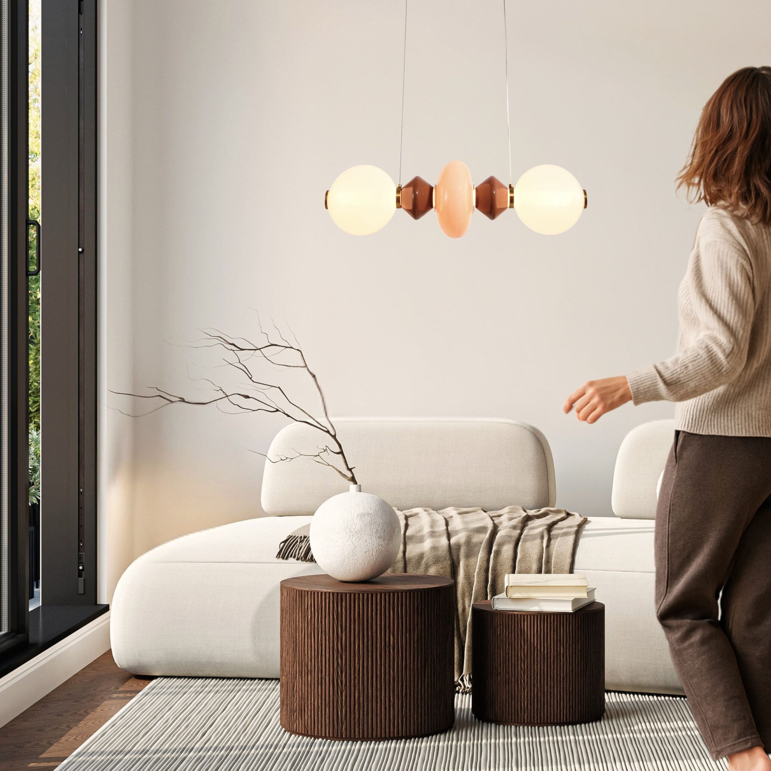 FLORES lampa wisząca mosiężny+brązowy+pomarańczowy poz.15W LED 3000K klosz biały - obrazek 4