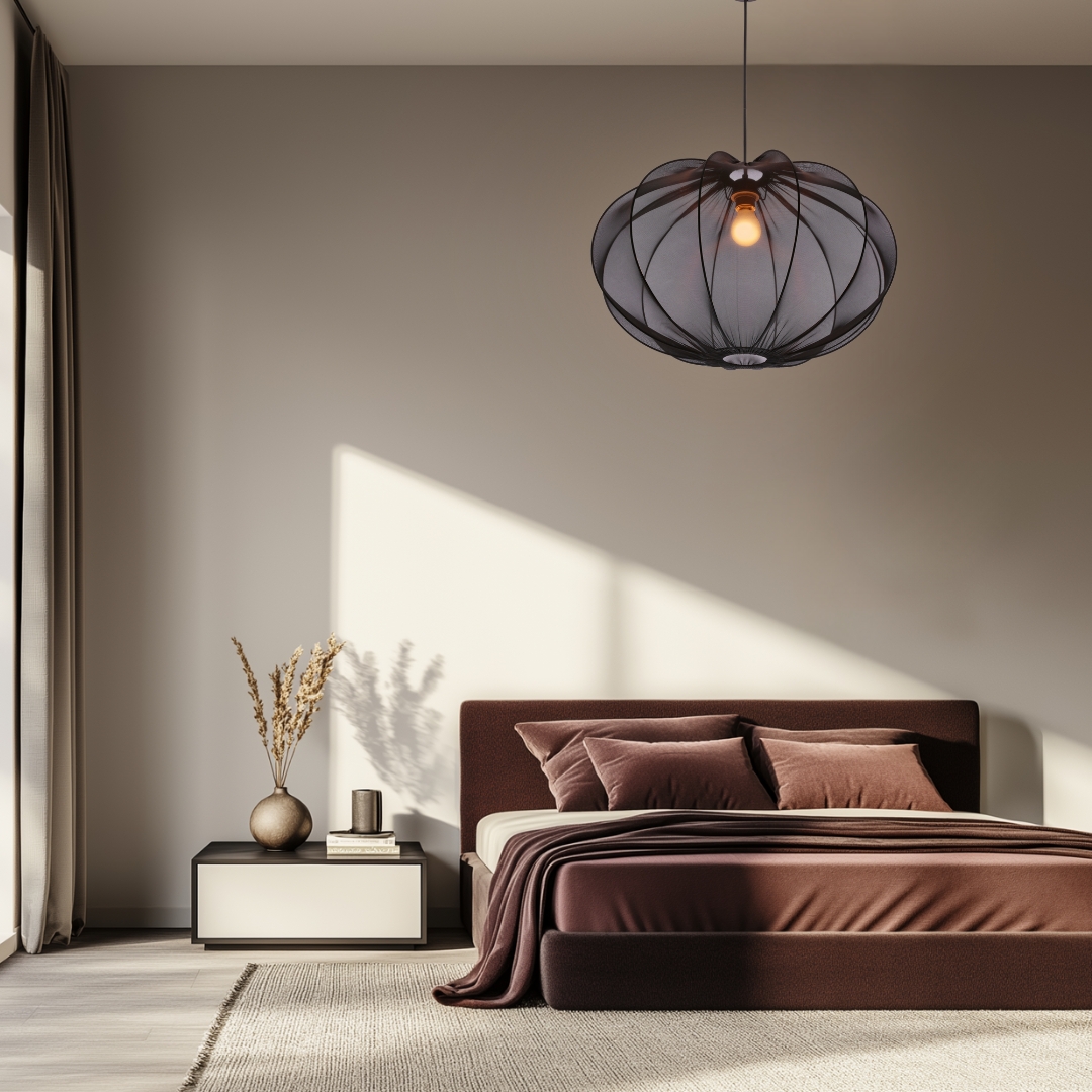 MELLOW Czarna Lampa Wisząca E27 – Designerskie Oświetlenie Japandi z Abażurem Mist 60 cm - obrazek 3
