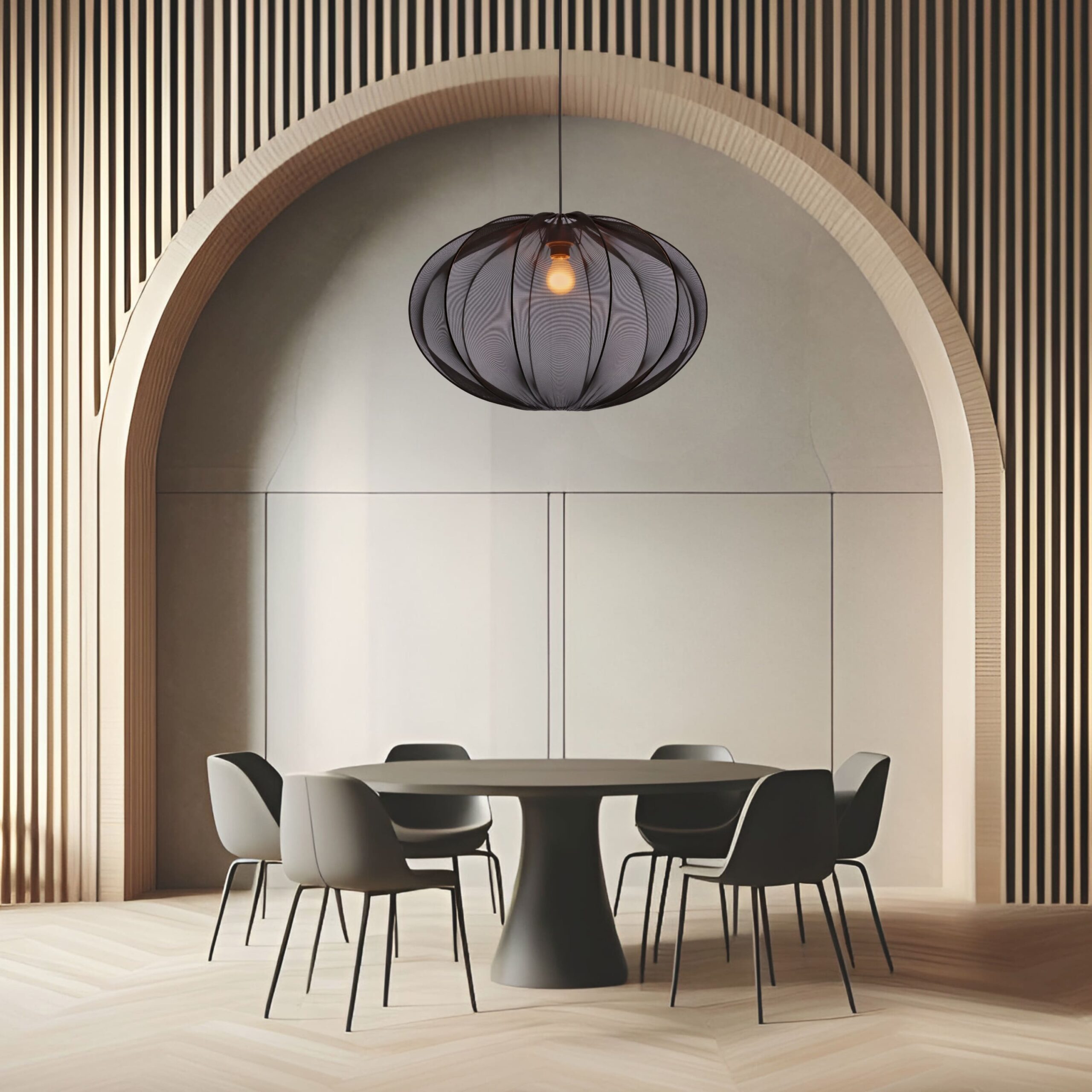MELLOW Czarna Lampa Wisząca E27 – Designerskie Oświetlenie Japandi z Abażurem Mist 60 cm - obrazek 4