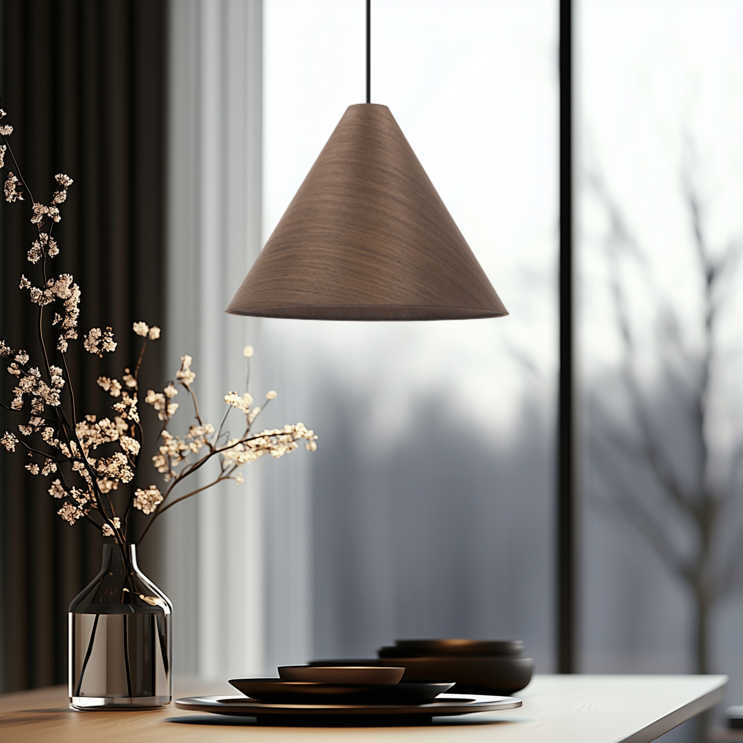 CONO lampa wisząca 33 czarny 1x40W E27 abażur fornir mahoniowy - obrazek 3
