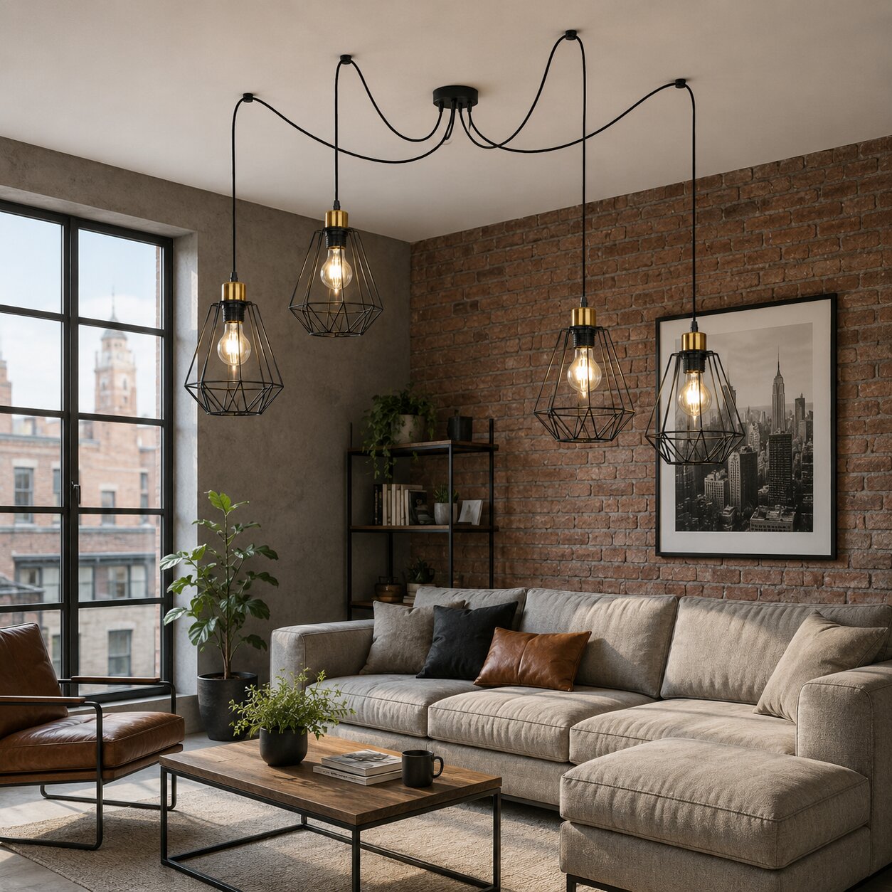 Primo p lampa wisząca czarny+złoty 4x60w e27 klosz czarny - obrazek 3