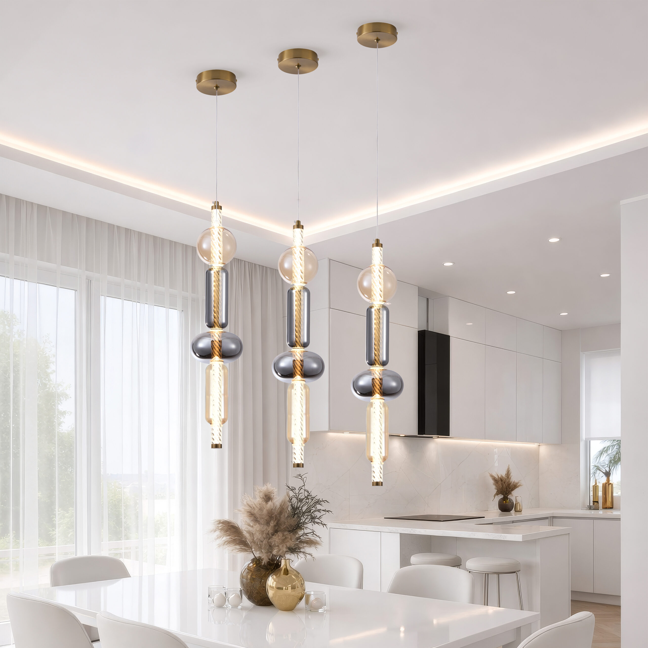 KELLY lampa wisząca złoty 9,5W LED 2700K klosz 2xbursztynowy+dymiony - obrazek 3