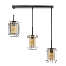 JONERA lampa wisząca czarny 3x40W E27 klosz bursztynowy