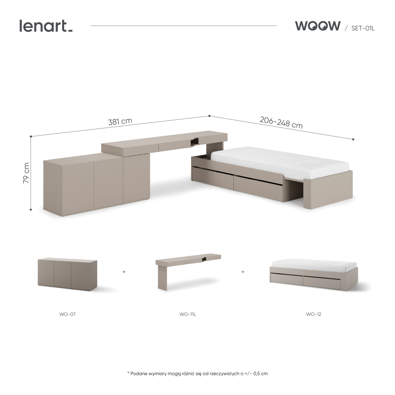 Meble młodzieżowe WOOW SET 01L szampański / clay grey - obrazek 4