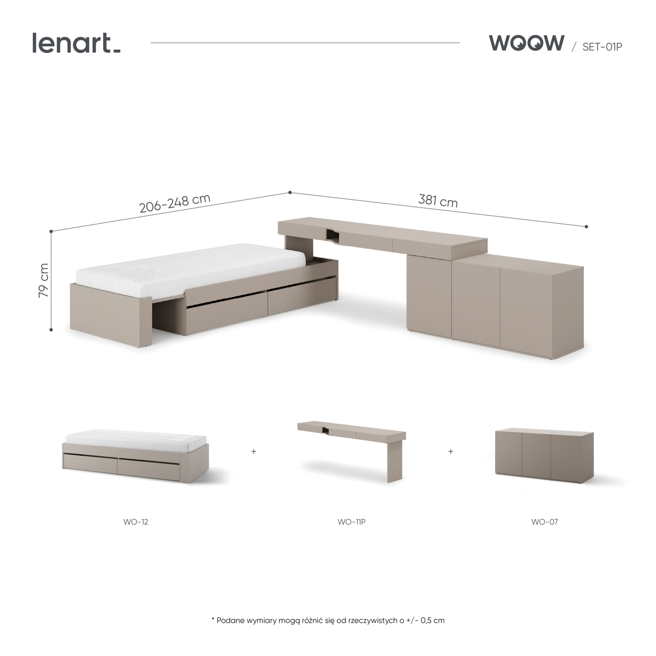 Meble młodzieżowe WOOW SET 01P szampański / clay grey - obrazek 4