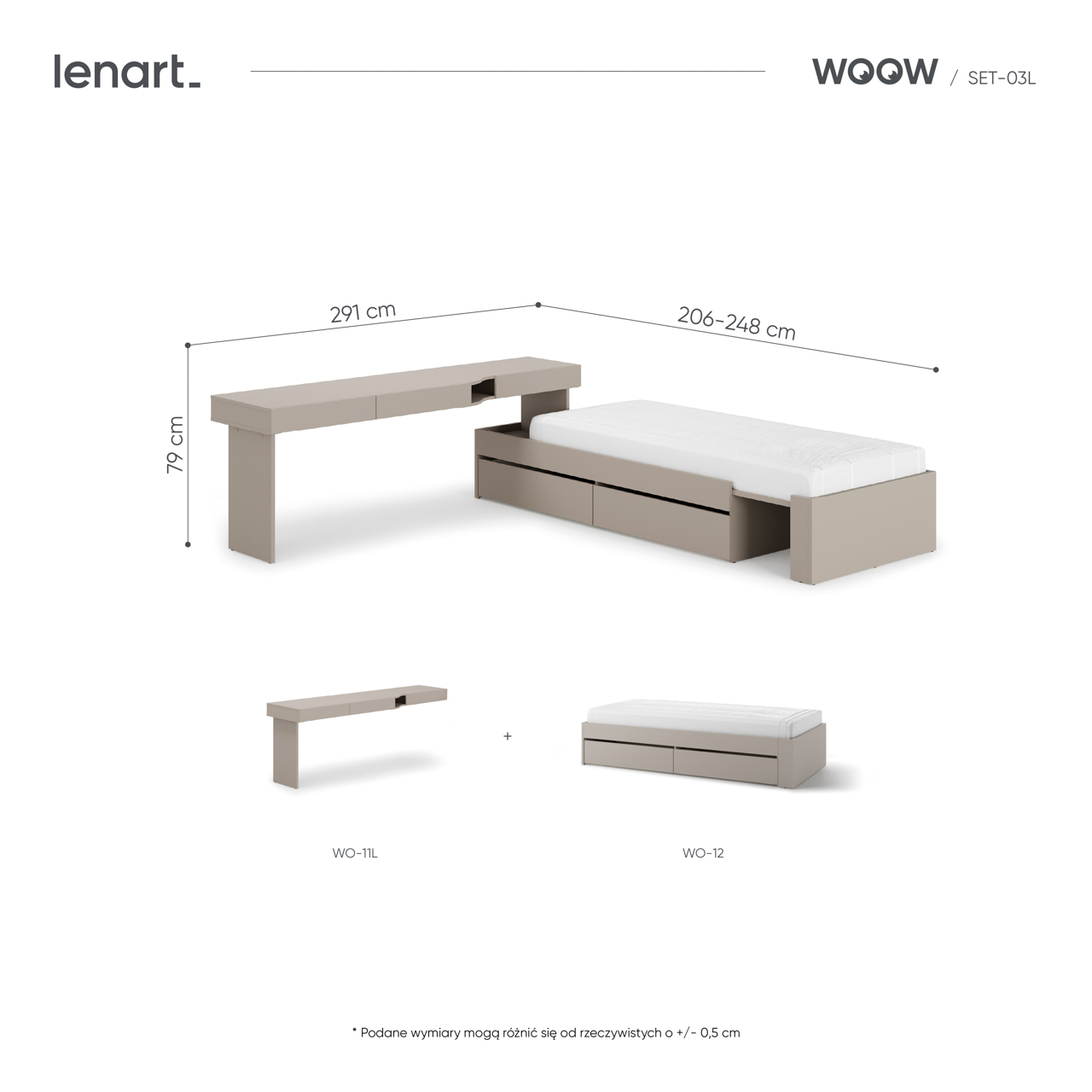 Meble młodzieżowe WOOW SET 03P szampański / clay grey - obrazek 4