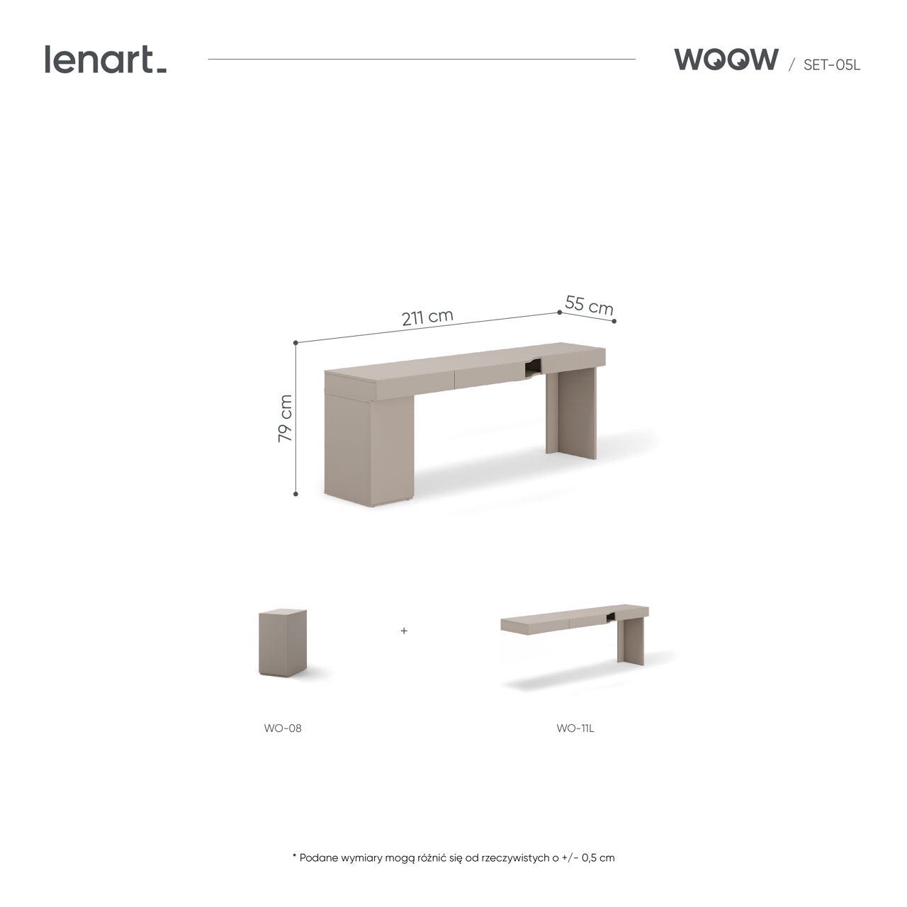 Meble młodzieżowe WOOW SET 05L szampański / clay grey - obrazek 6