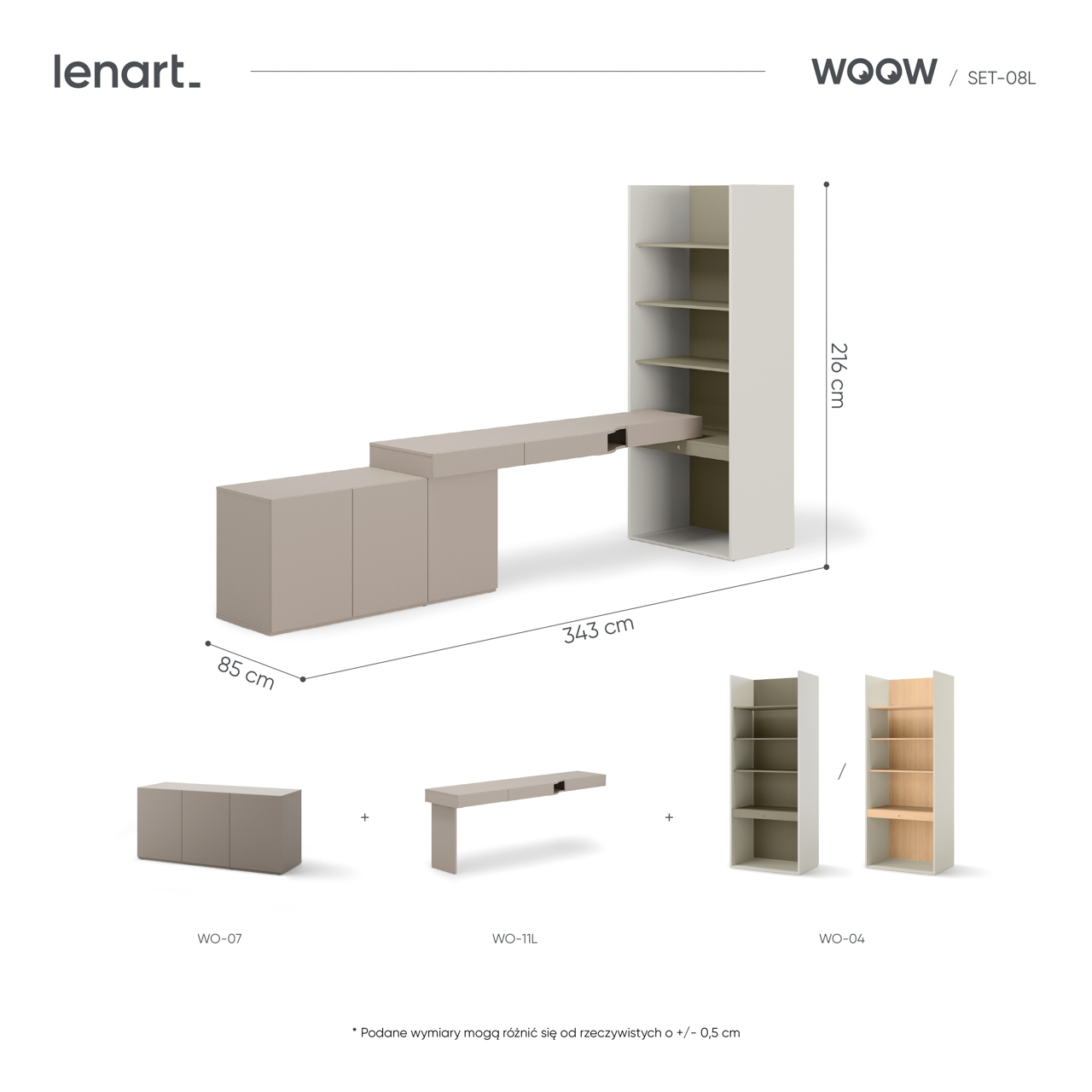 Meble młodzieżowe WOOW SET 08L szampański / clay grey / eukaliptus - obrazek 4