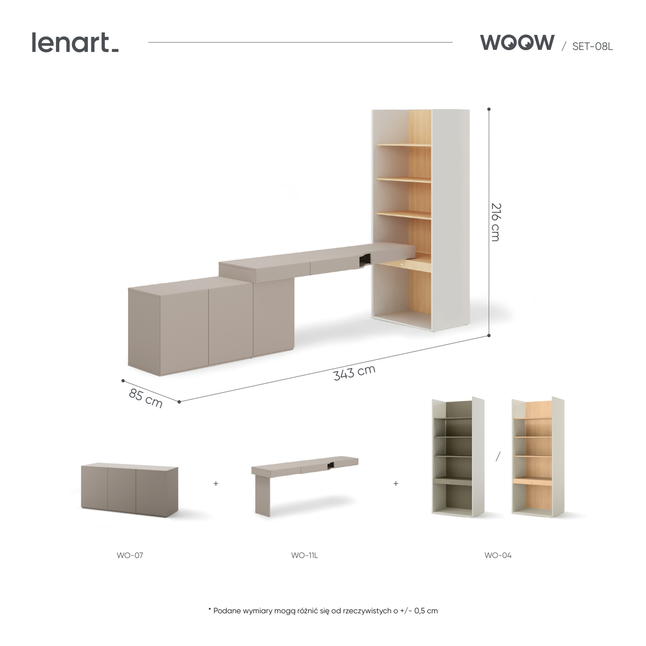 Meble młodzieżowe WOOW SET 08L szampański / dąb vincenza / clay grey - obrazek 4