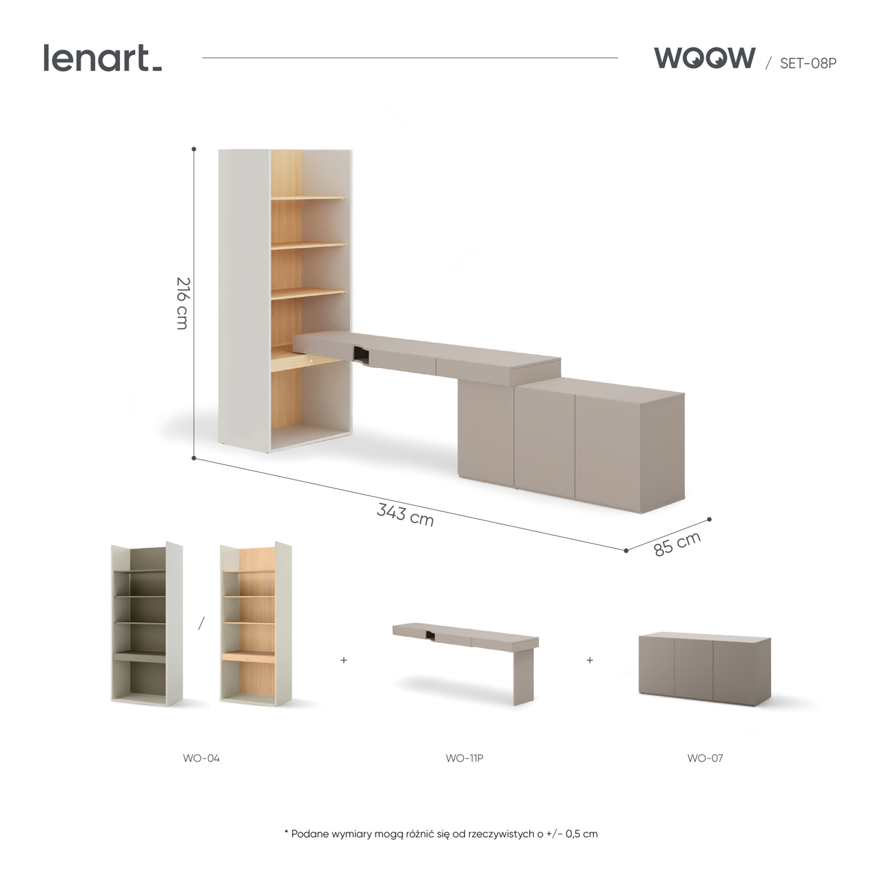Meble młodzieżowe WOOW SET 08P szampański / dąb vincenza / clay grey - obrazek 4
