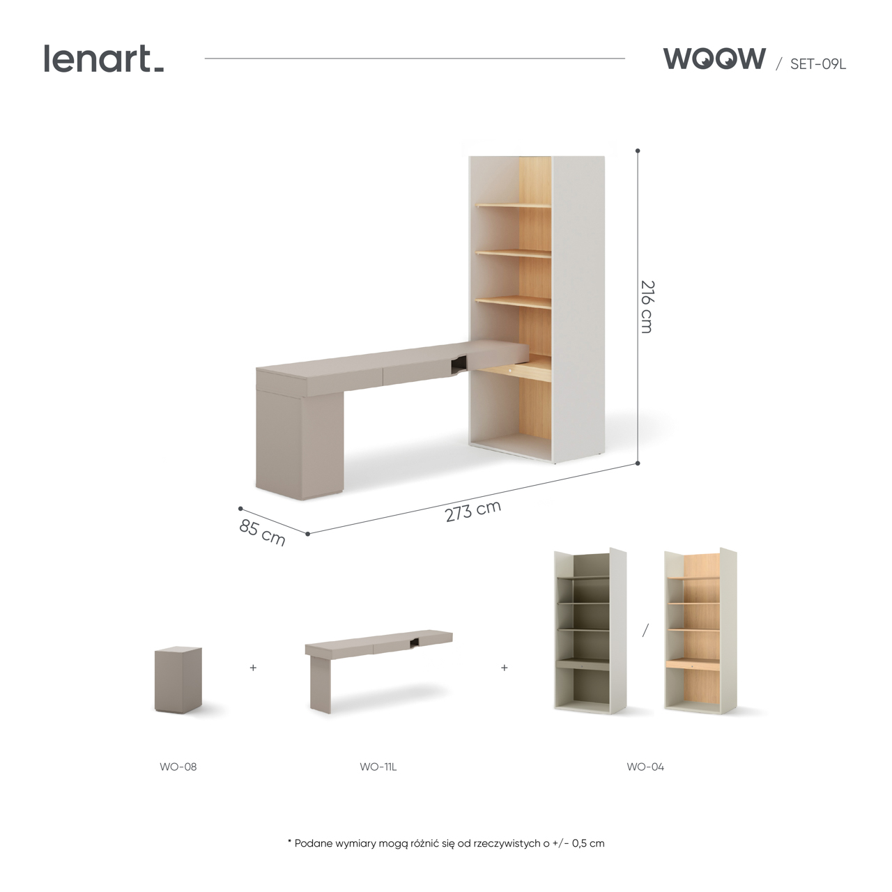 Meble młodzieżowe WOOW SET 09L szampański / dąb vincenza / clay grey - obrazek 4