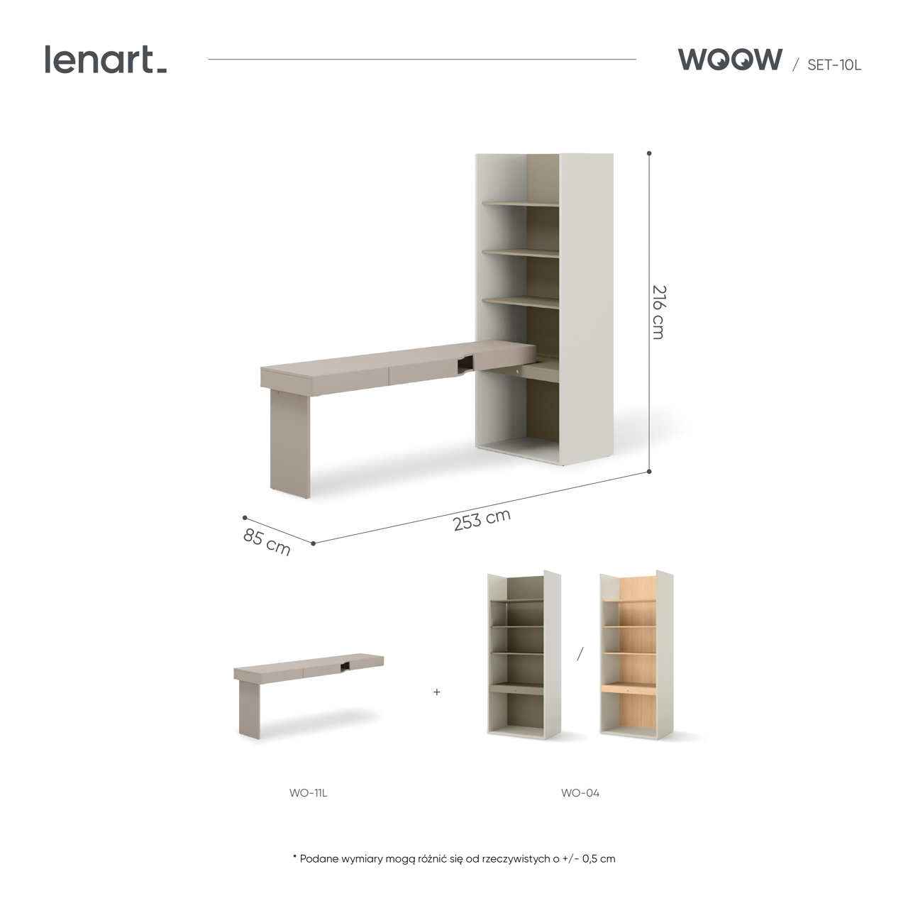 Meble młodzieżowe WOOW SET 10L szampański / clay grey / eukaliptus - obrazek 4