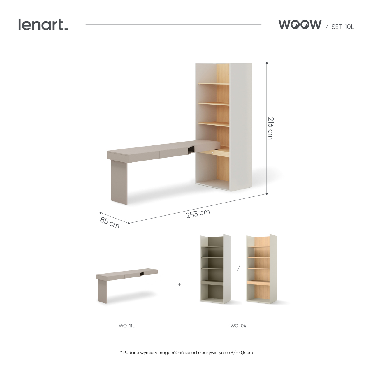 Meble młodzieżowe WOOW SET 10L szampański / dąb vincenza / clay grey - obrazek 4