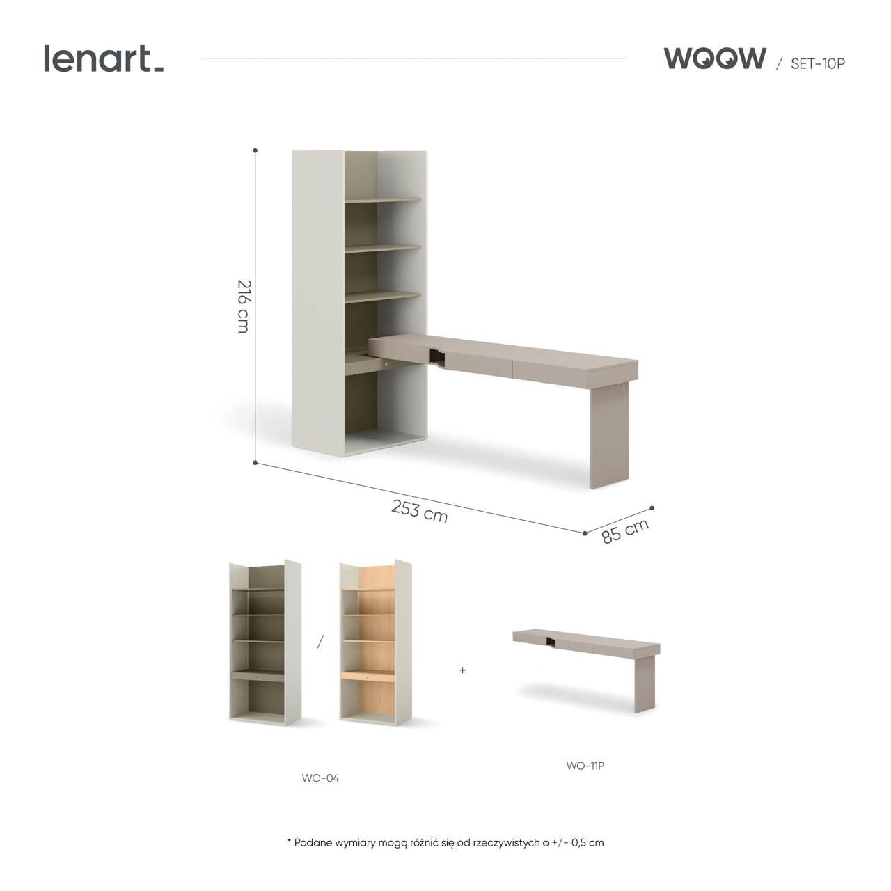 Meble młodzieżowe WOOW SET 10P szampański / clay grey / eukaliptus - obrazek 4