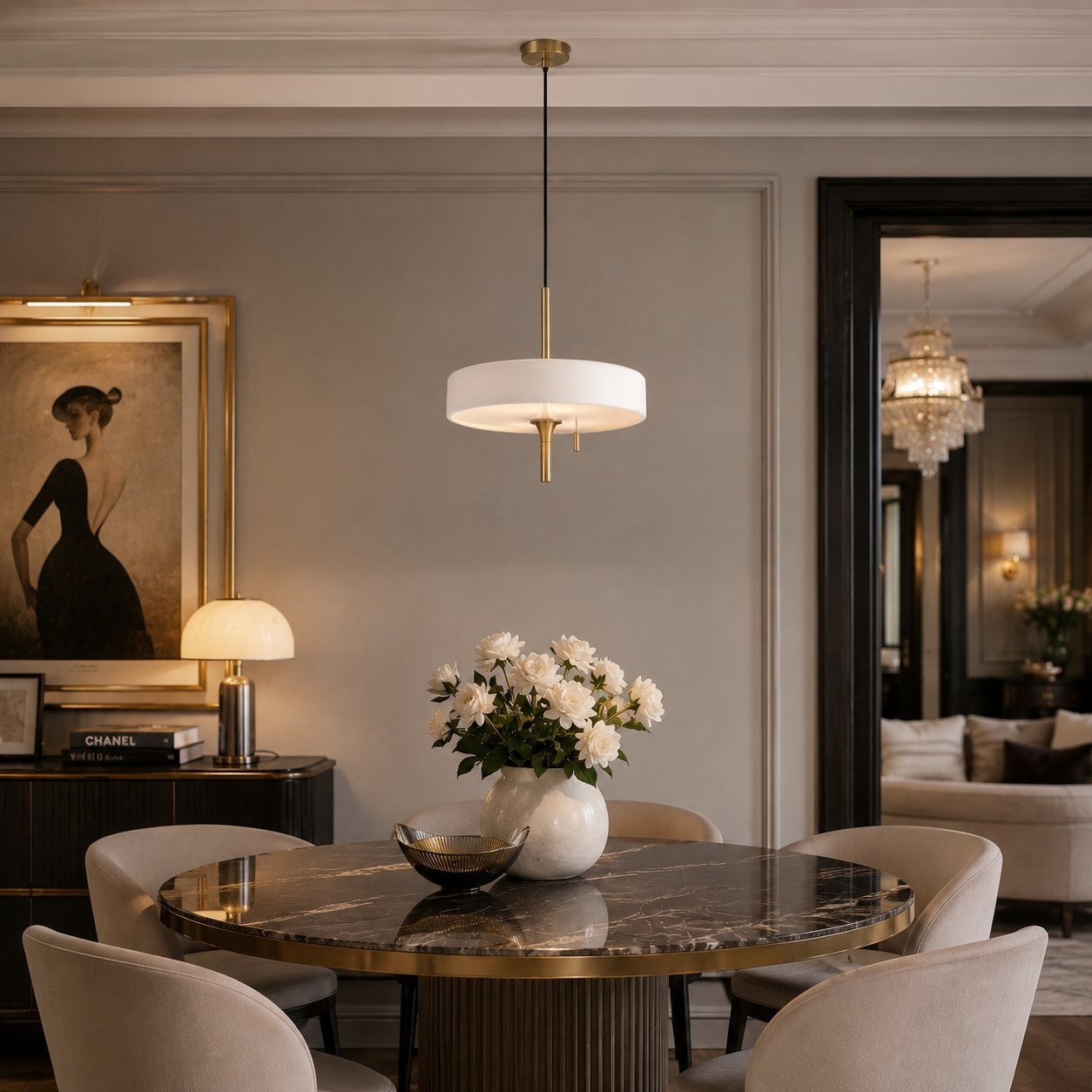 Designerska lampa sufitowa ARTDECO biało-złota 35 cm - obrazek 3