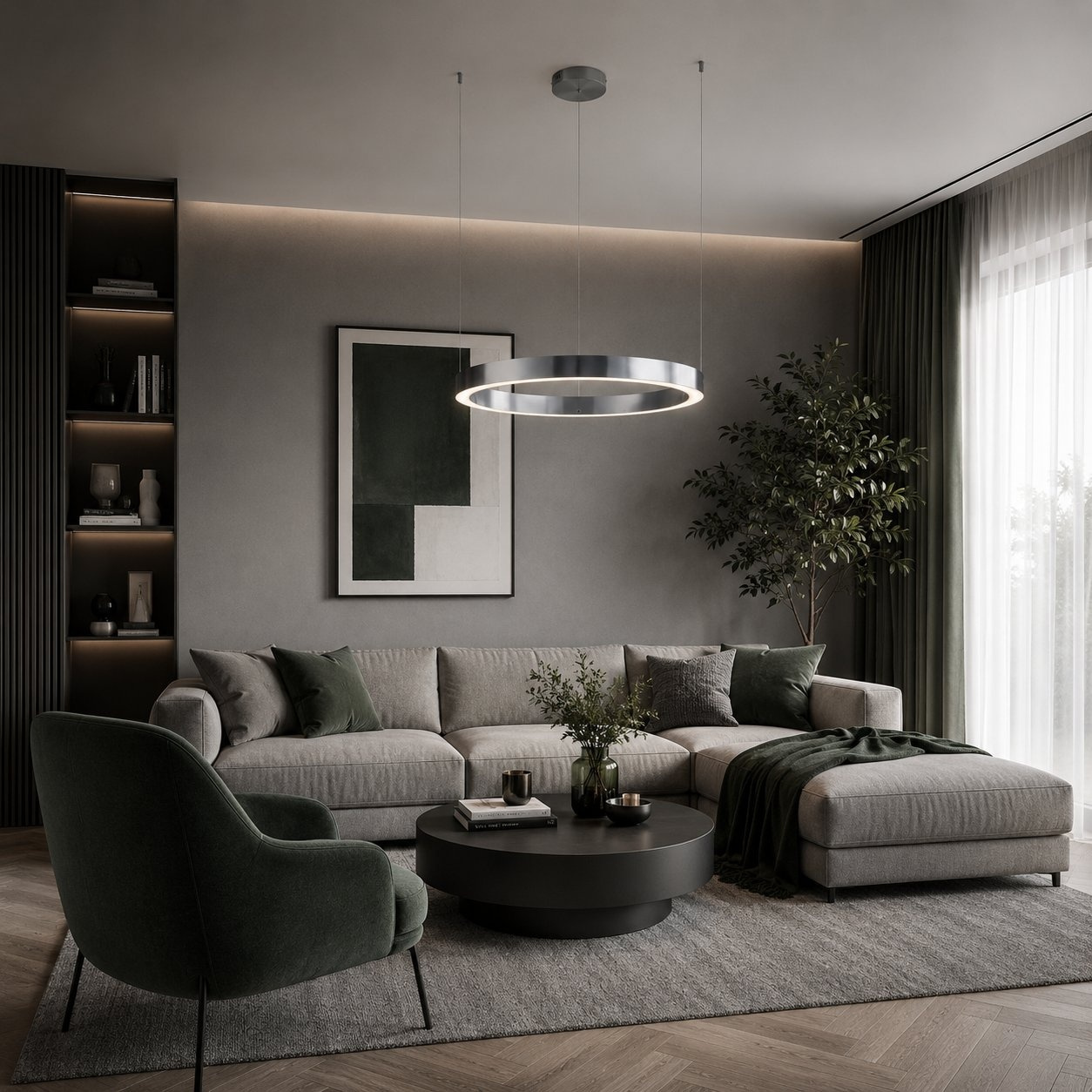 Designerska lampa wisząca CIRCLE 60 LED nikiel 60 cm minimalistyczna elegancja do wnętrz - obrazek 4