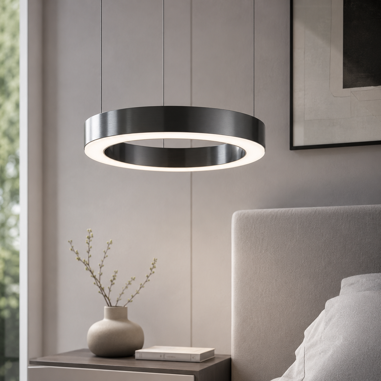 Lampa wisząca CIRCLE 40 LED – tytanowy minimalistyczny ring, efektowna i funkcjonalna z funkcją smart - obrazek 3