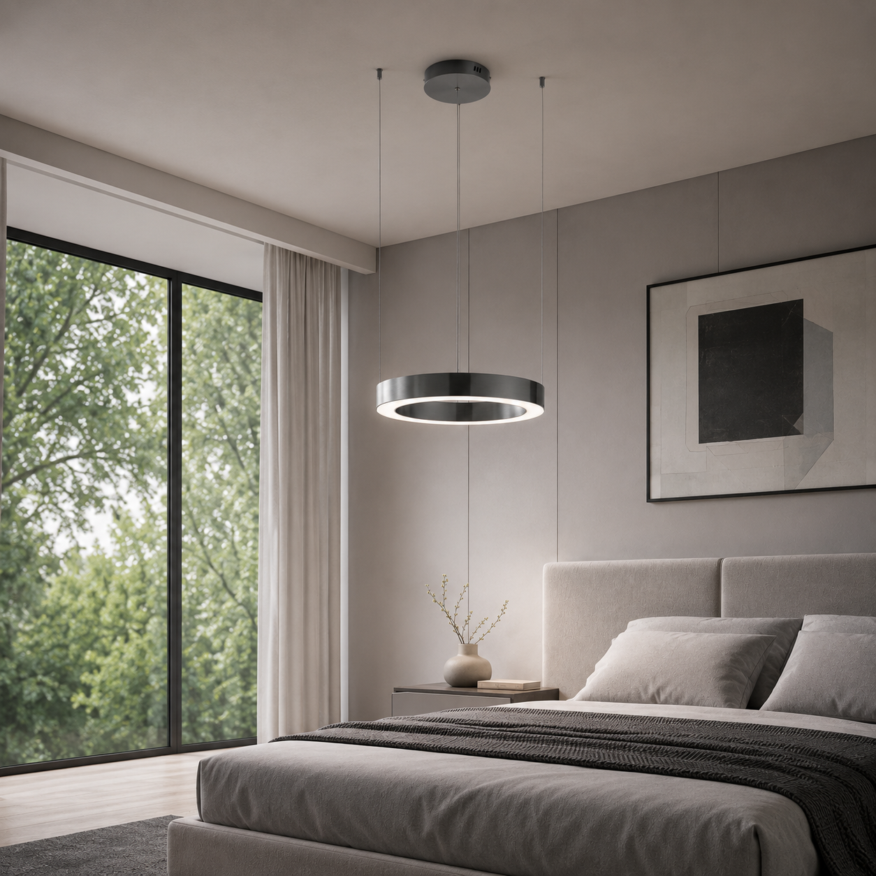 Lampa wisząca CIRCLE 40 LED – tytanowy minimalistyczny ring, efektowna i funkcjonalna z funkcją smart - obrazek 4