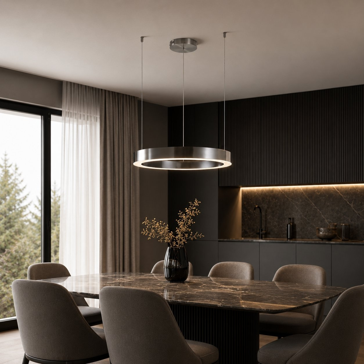 Stylowa lampa wisząca LED CIRCLE 60 cm tytan szczotkowany do sypialni lub salonu - obrazek 3
