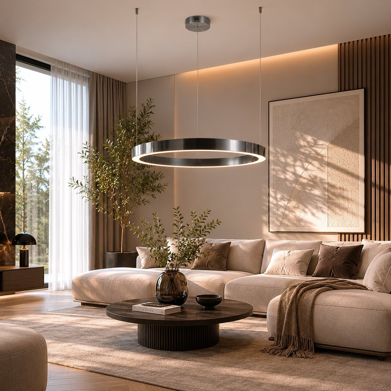 Nowoczesna lampa wisząca CIRCLE 80 LED tytan szczotkowany do salonu i sypialni - obrazek 3