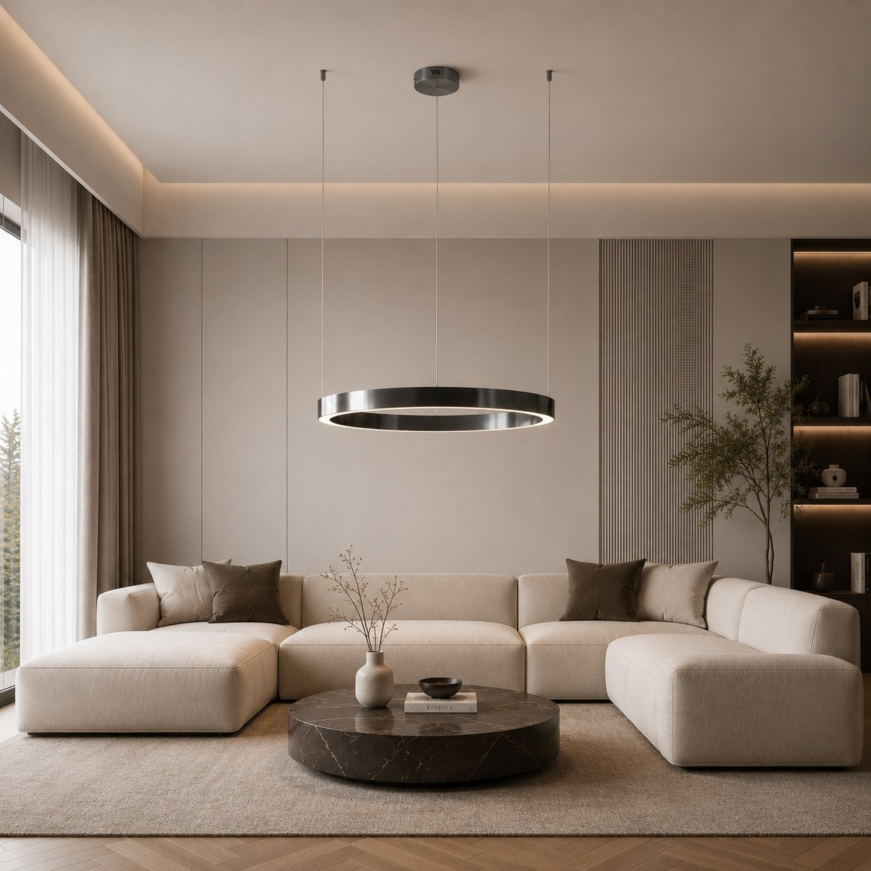 Nowoczesna lampa wisząca CIRCLE 80 LED tytan szczotkowany do salonu i sypialni - obrazek 4