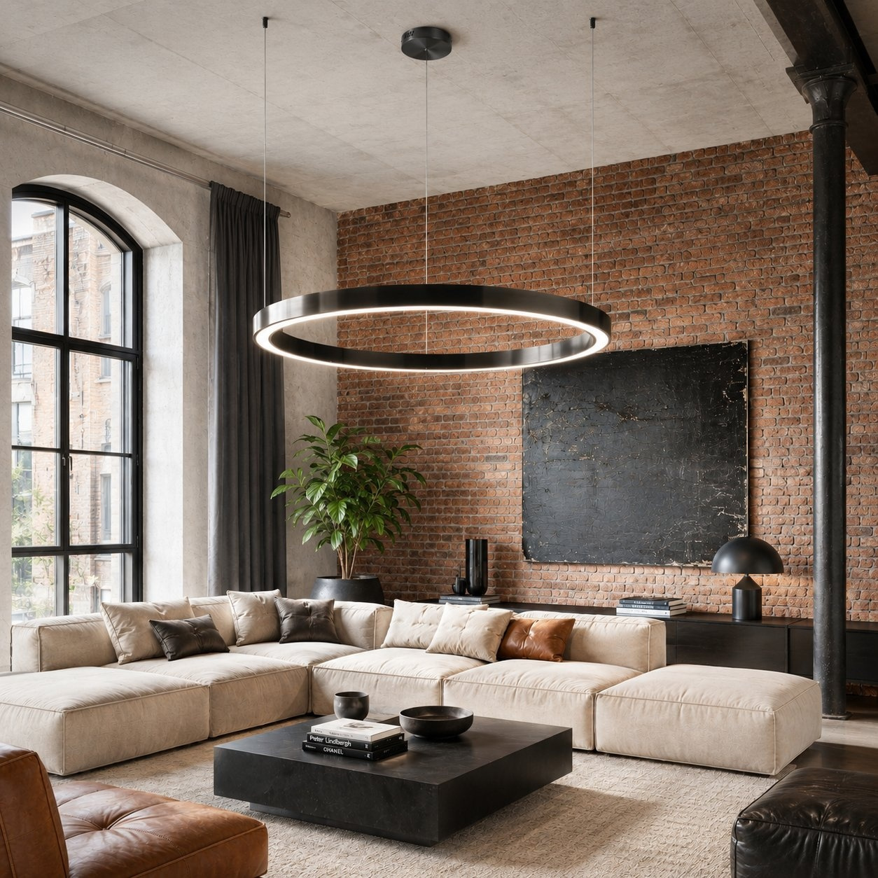 Lampa wisząca CIRCLE LED 100 cm – designerski tytanowy ring, wisząca lampa do salonu i loftu - obrazek 3