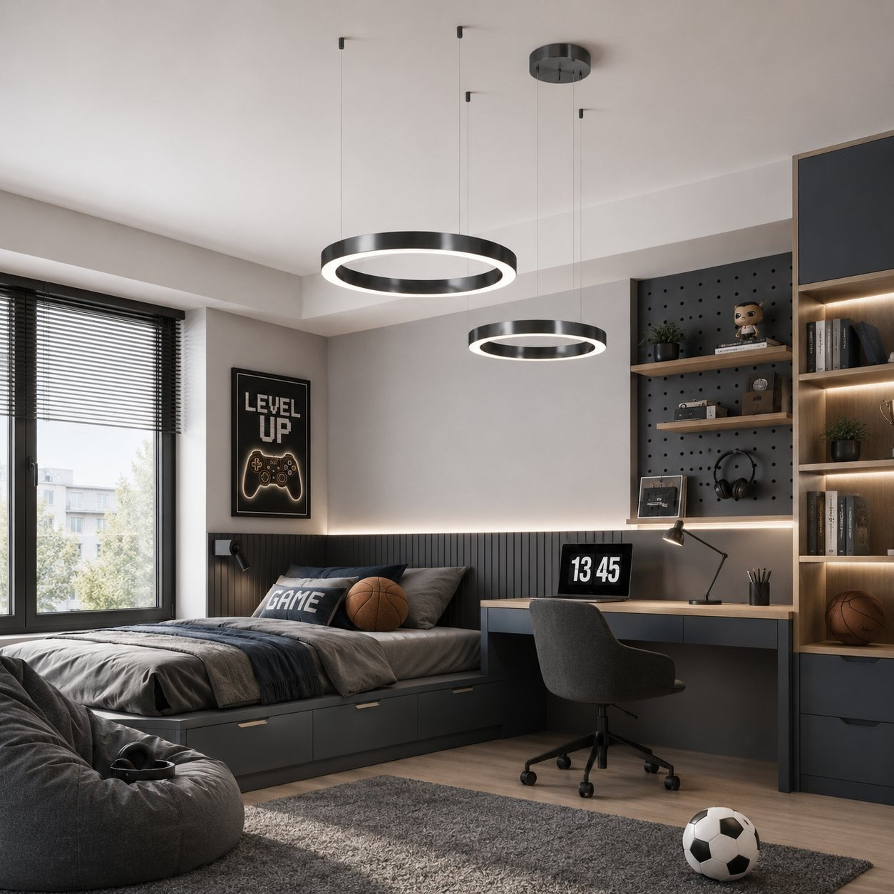 Lampa wisząca CIRCLE 40+60 LED tytanowa 1 podsufitce - obrazek 3