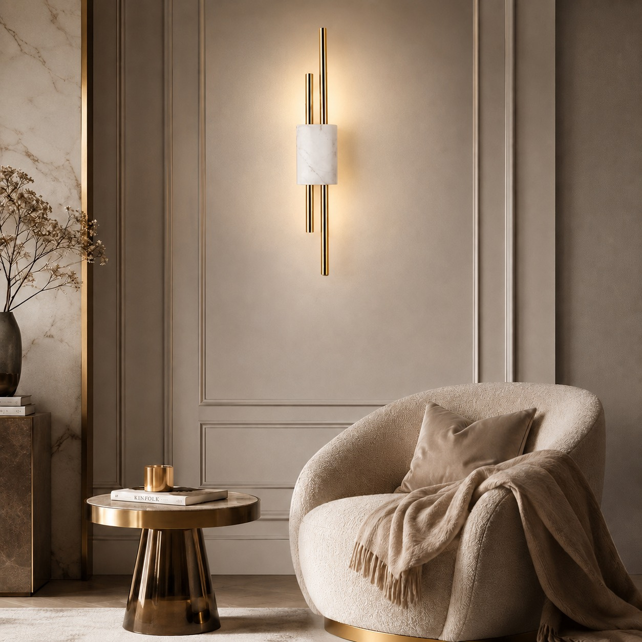 Lampa ścienna ELLIE LED marmurowa biało złota 50 cm - obrazek 3