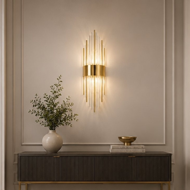 Lampa ścienna DRACO-S, 45 cm - kryształowo - złota, styl glamour - obrazek 4
