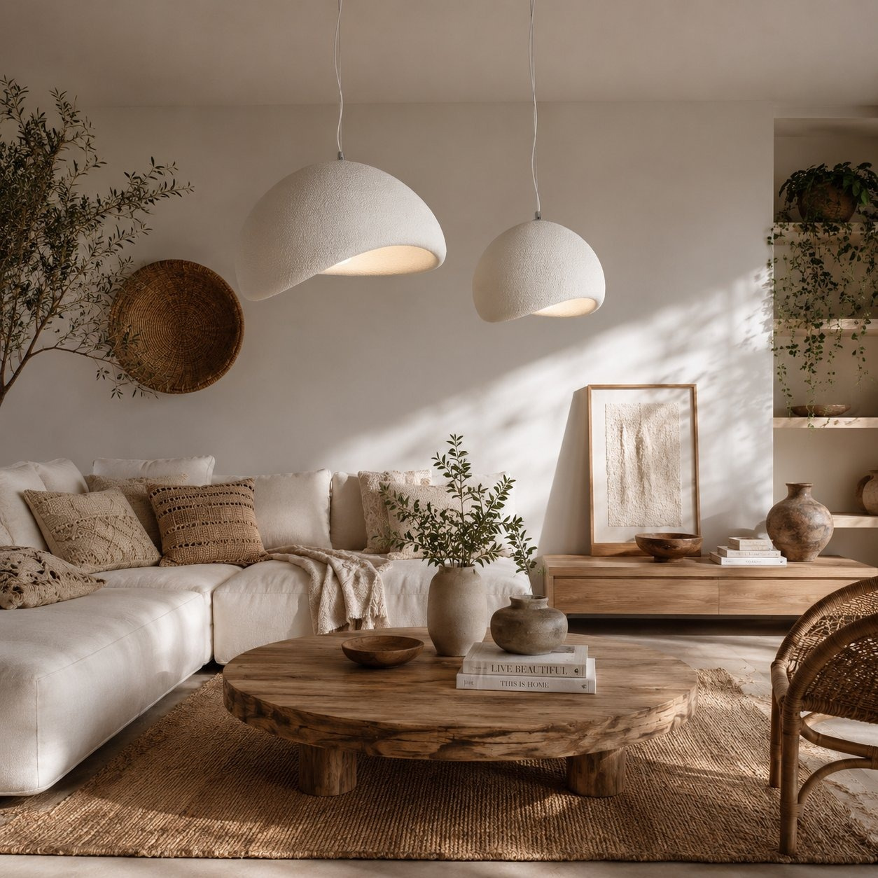 Nowoczesna lampa wisząca STONE biała 40 cm inspirowana naturą - obrazek 3