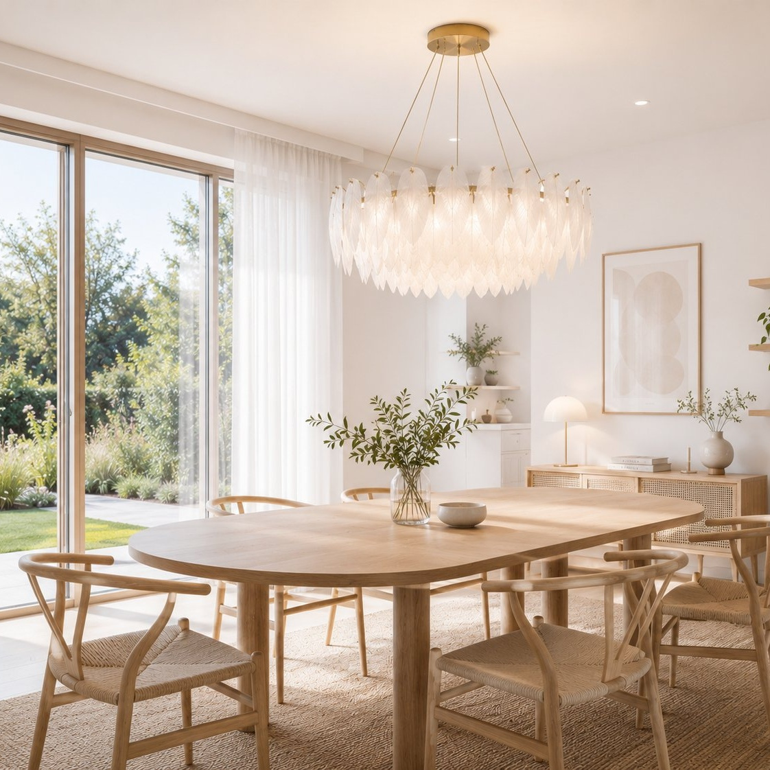 Lampa wisząca PIUMA mosiądz biała 80 cm - obrazek 3