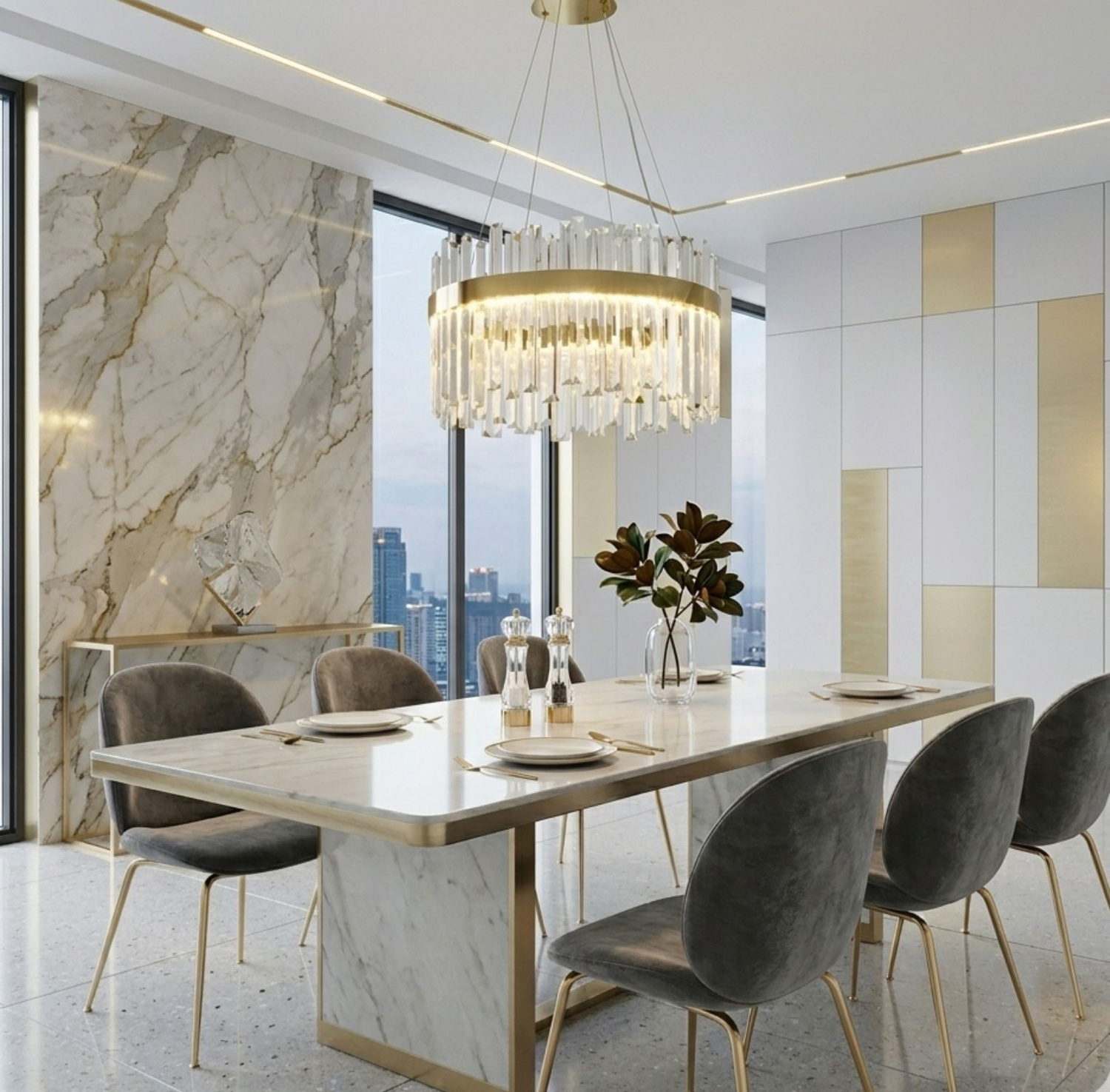 Lampa wisząca ROYAL LED kryształowa złota 50 cm - obrazek 3