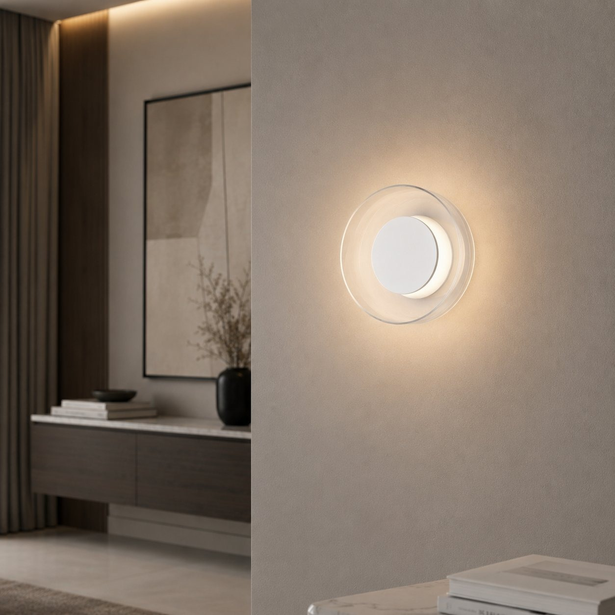 Lampa ścienna LED DONUT 18 cm transparentna szkło biały środek, stylowy kinkiet do wnętrz - obrazek 5