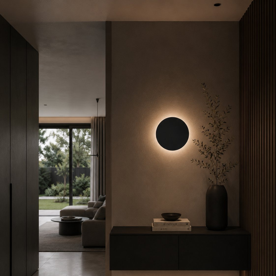 Lampa ścienna NYX 20 cm LED – okrągły metal czarny, stylowa dekoracja i funkcjonalne oświetlenie - obrazek 3
