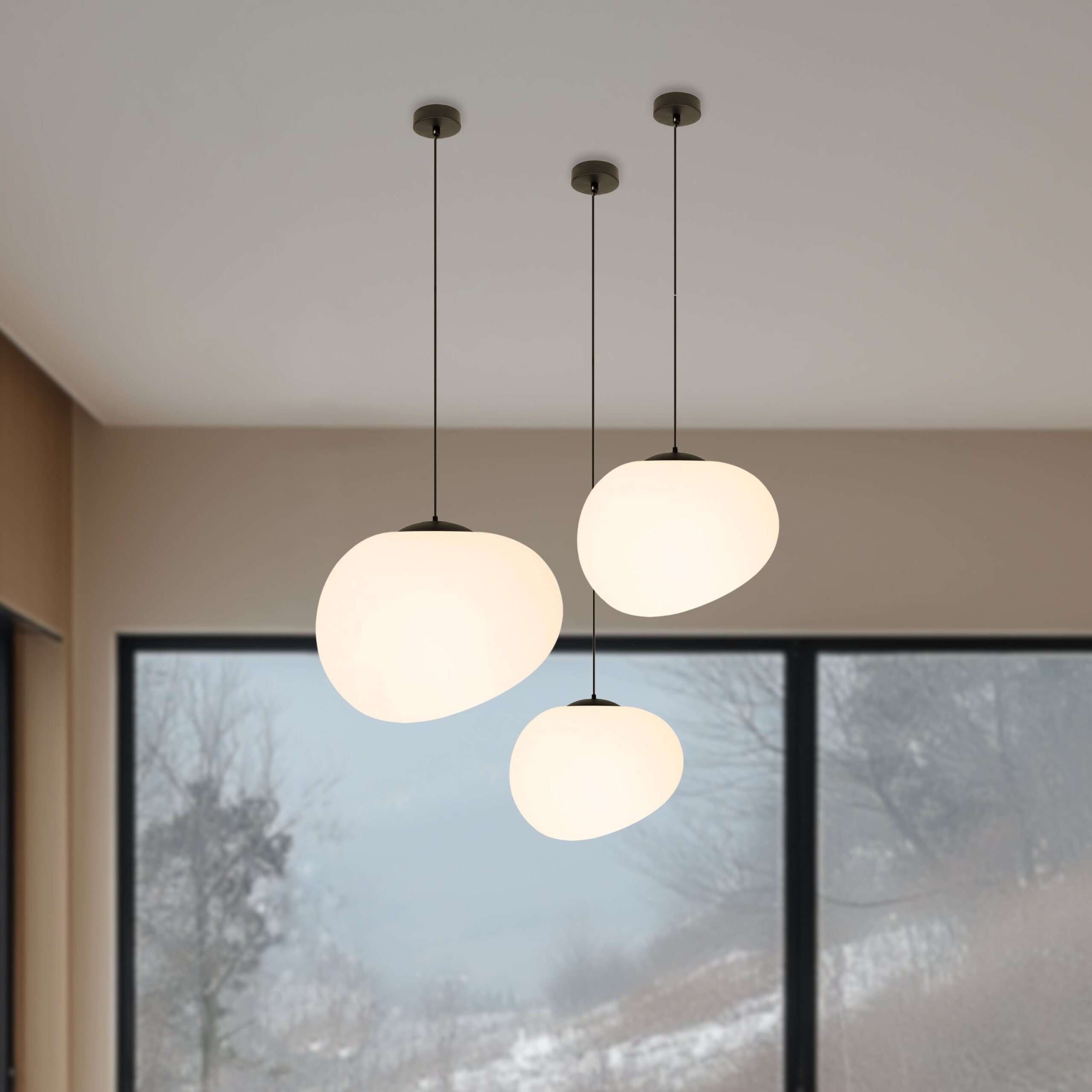 Lampa wisząca STONES 20 cm w stylu Japandi - z białym kloszem inspirowanym kamieniem - minimalistyczne oświetlenie sufitowe do salonu E27 - obrazek 6